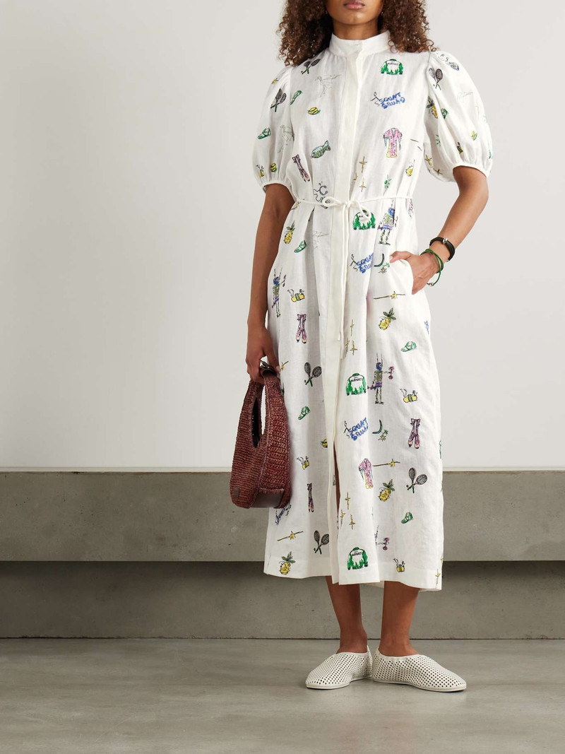 ALÉMAIS + Anouk Colantoni Play belted embroidered linen-gauze midi shirt dress Cream outlook