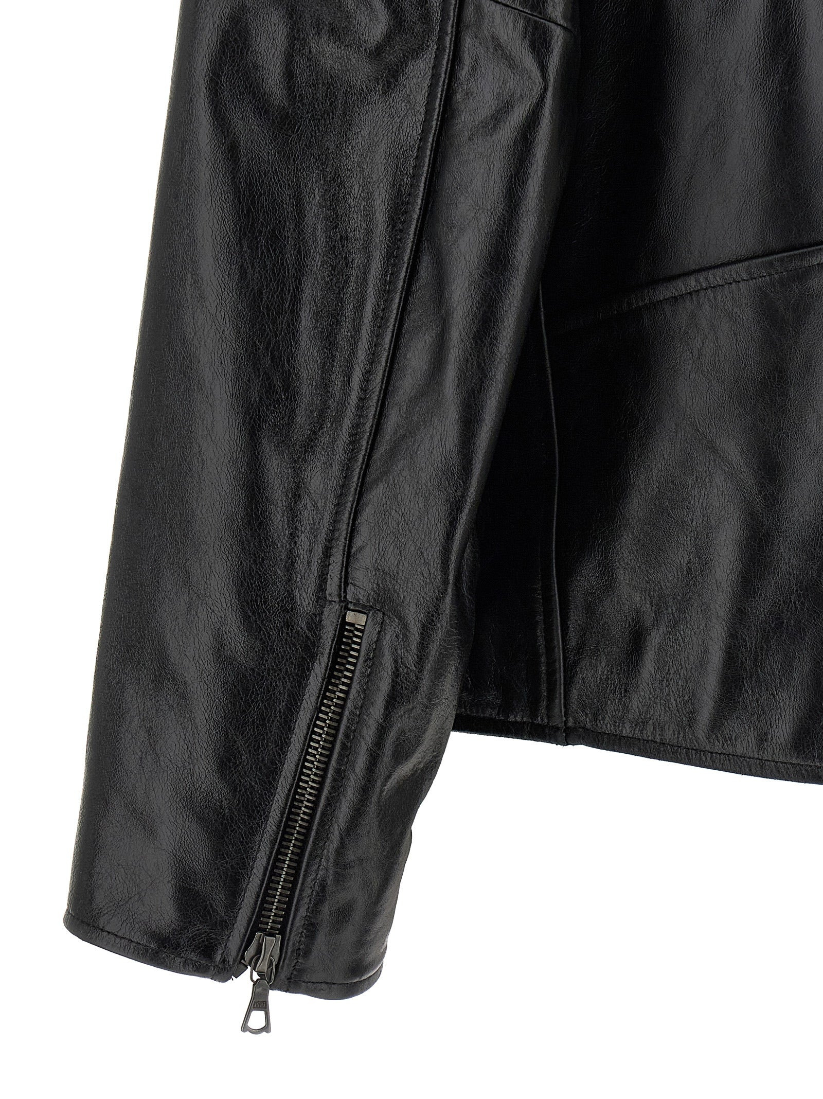 Leather Biker Jacket Puffer Jackets Black - 4