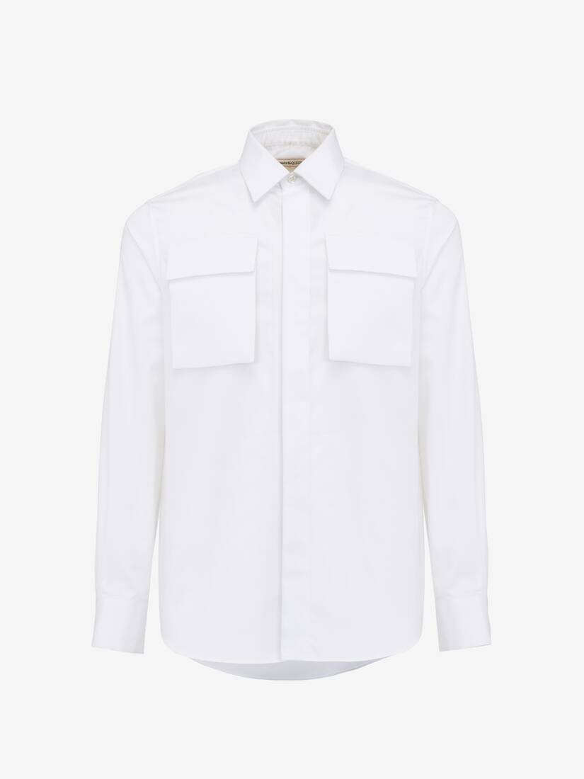 Men's Military Pocket Shirt in White - 1