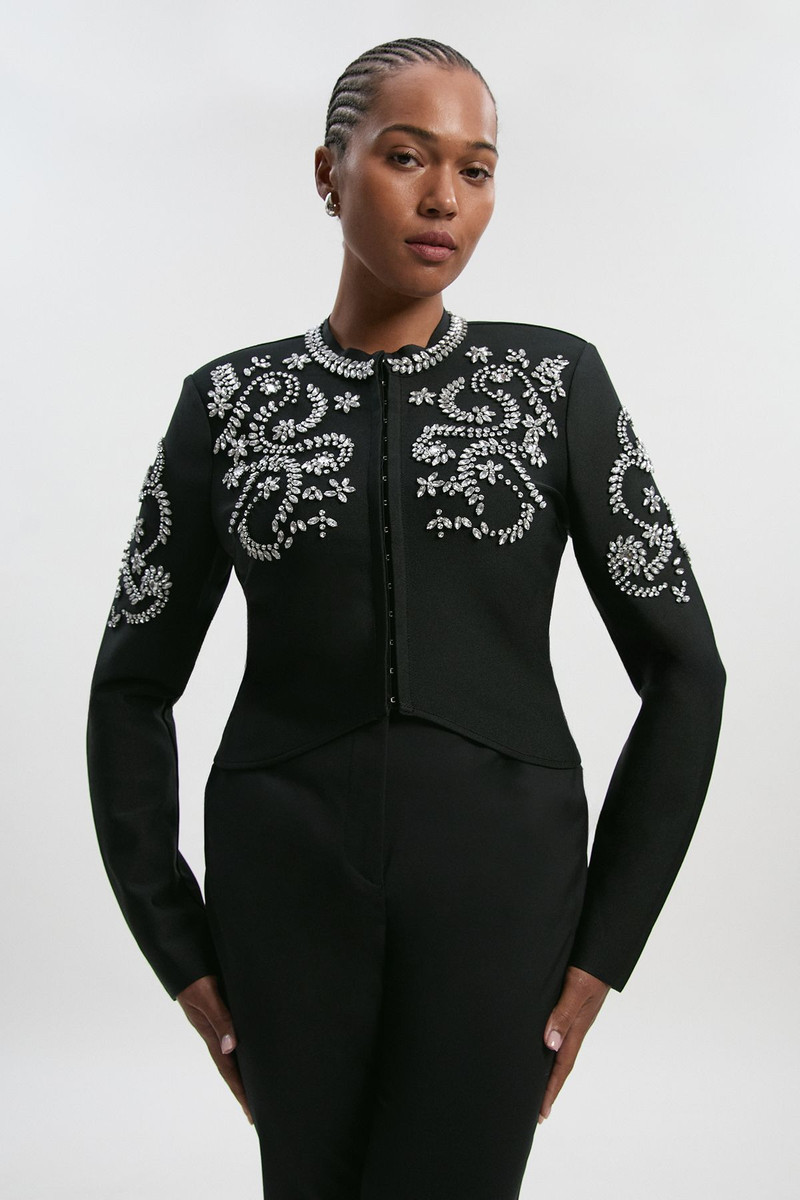 Plus Size Figure Form Bandage Embellished Knit Jacket 1