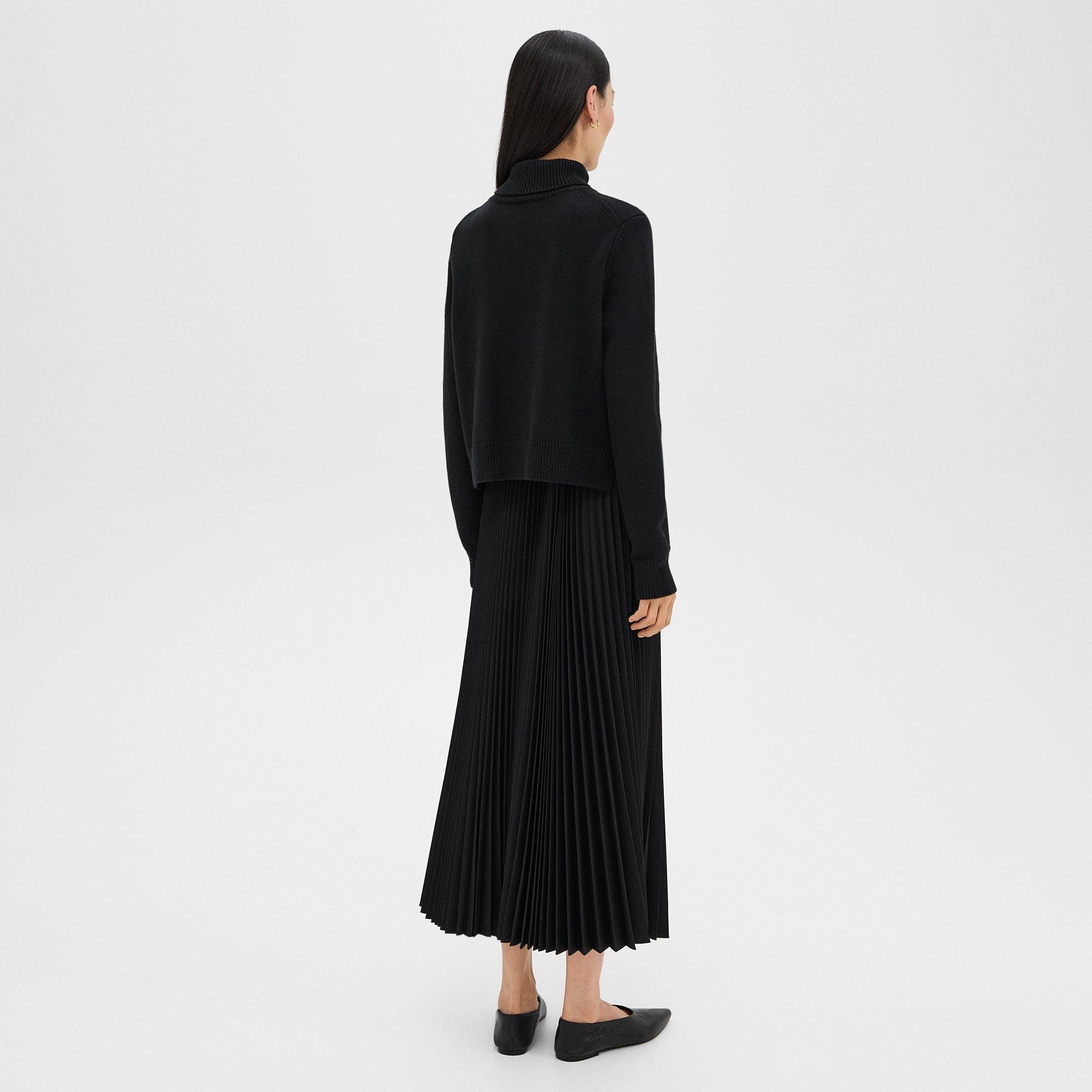 Pleated Combo Dress in Stretch Wool-Blend - 4