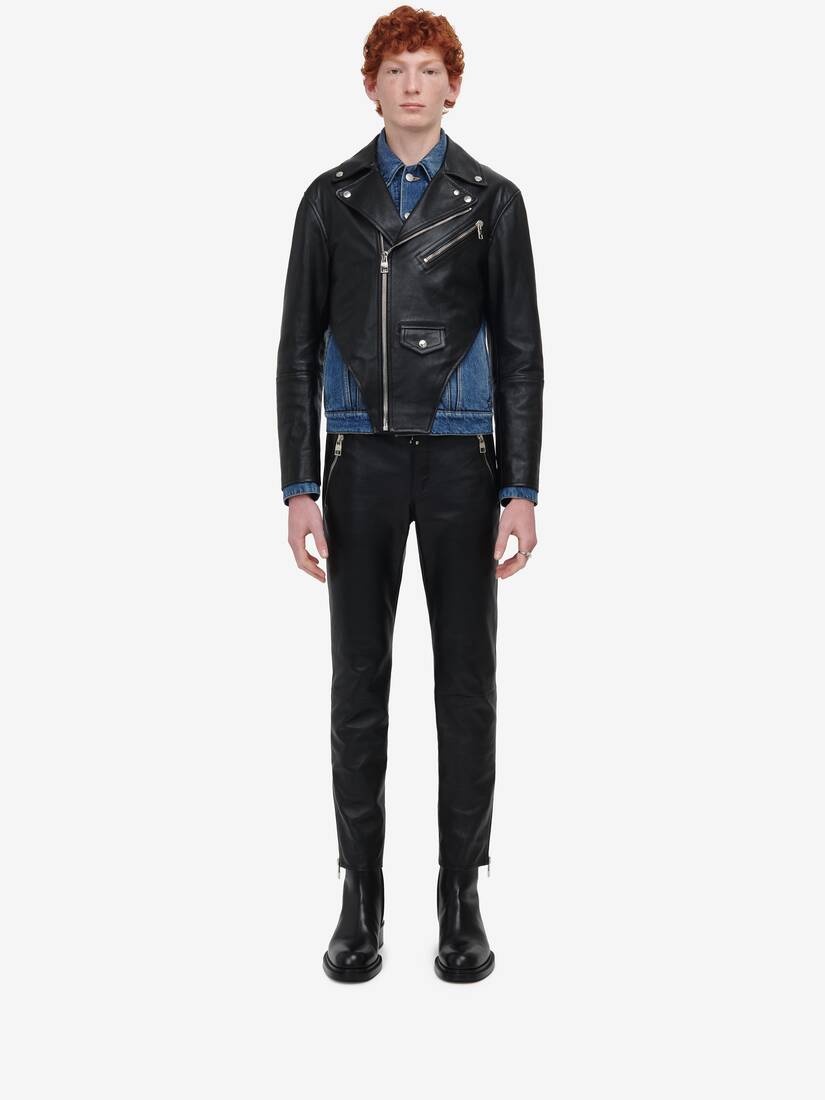 Men's Trompe-l'œil Denim Biker Jacket in Black/indigo - 2