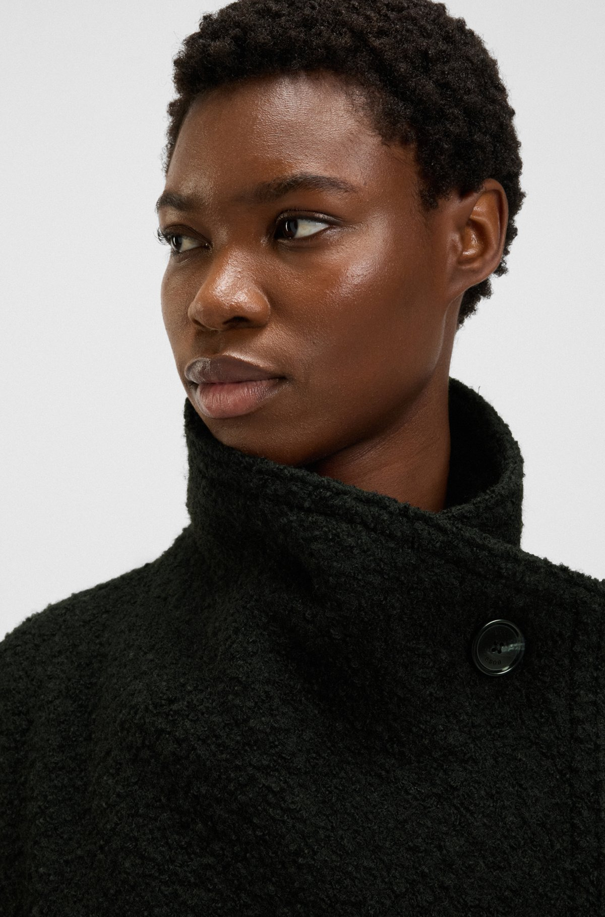 BOUCLÉ COAT WITH BELT AND STAND COLLAR - 5