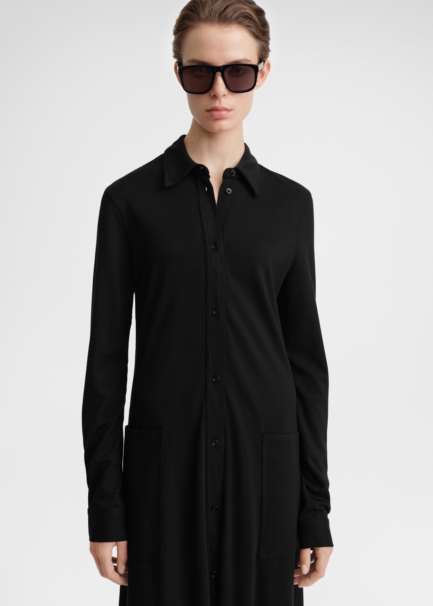 Flowing jersey shirtdress black - 5