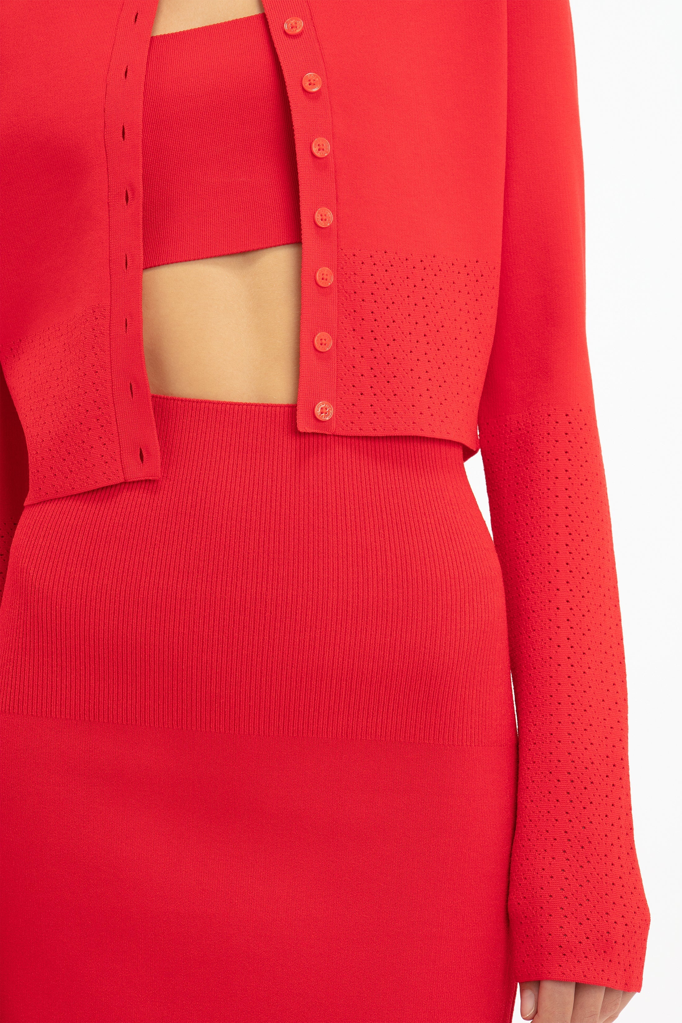 VB Body Cropped Fitted Cardigan in Red - 5