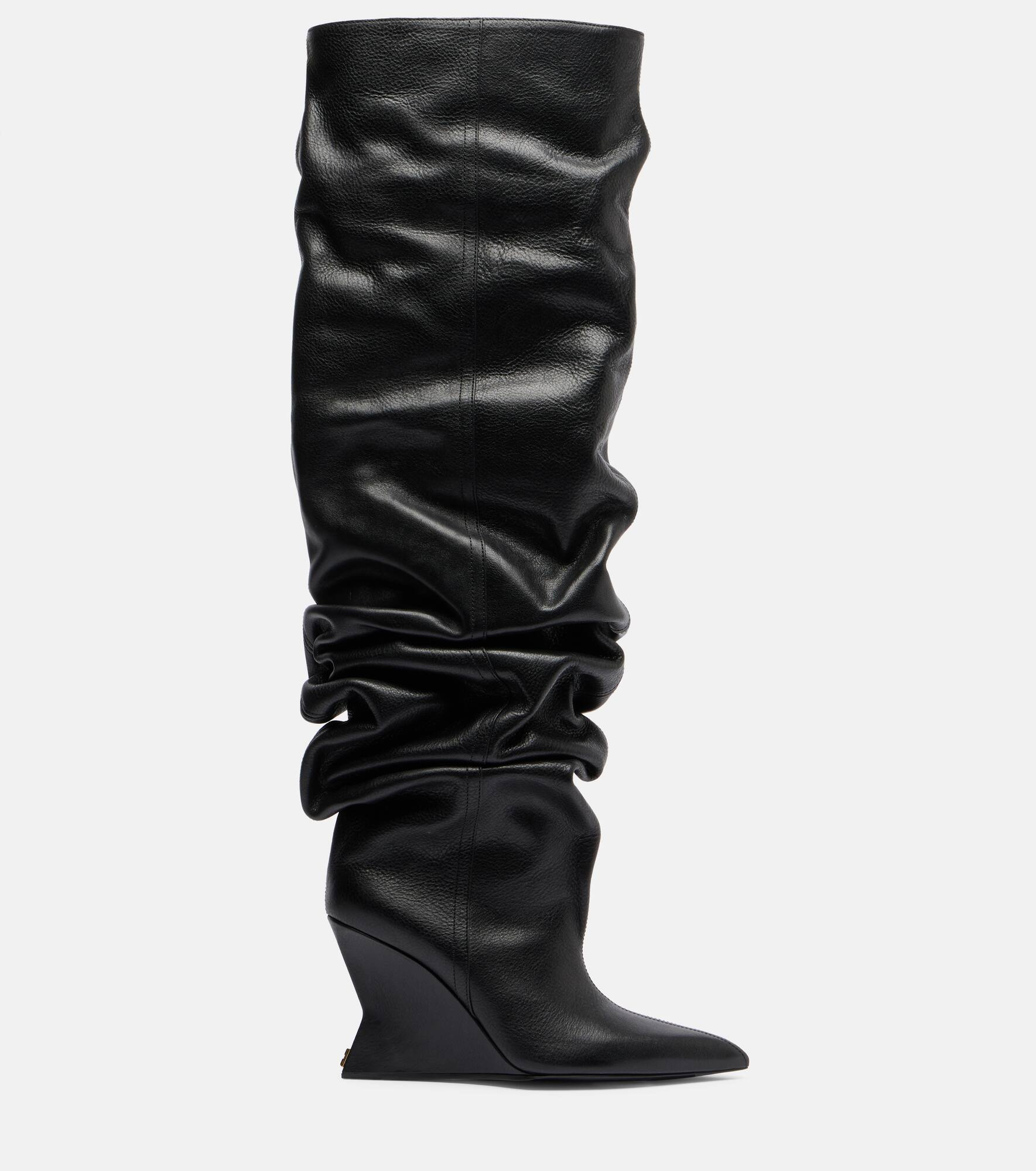 95 leather wedge over-the-knee boots - 4