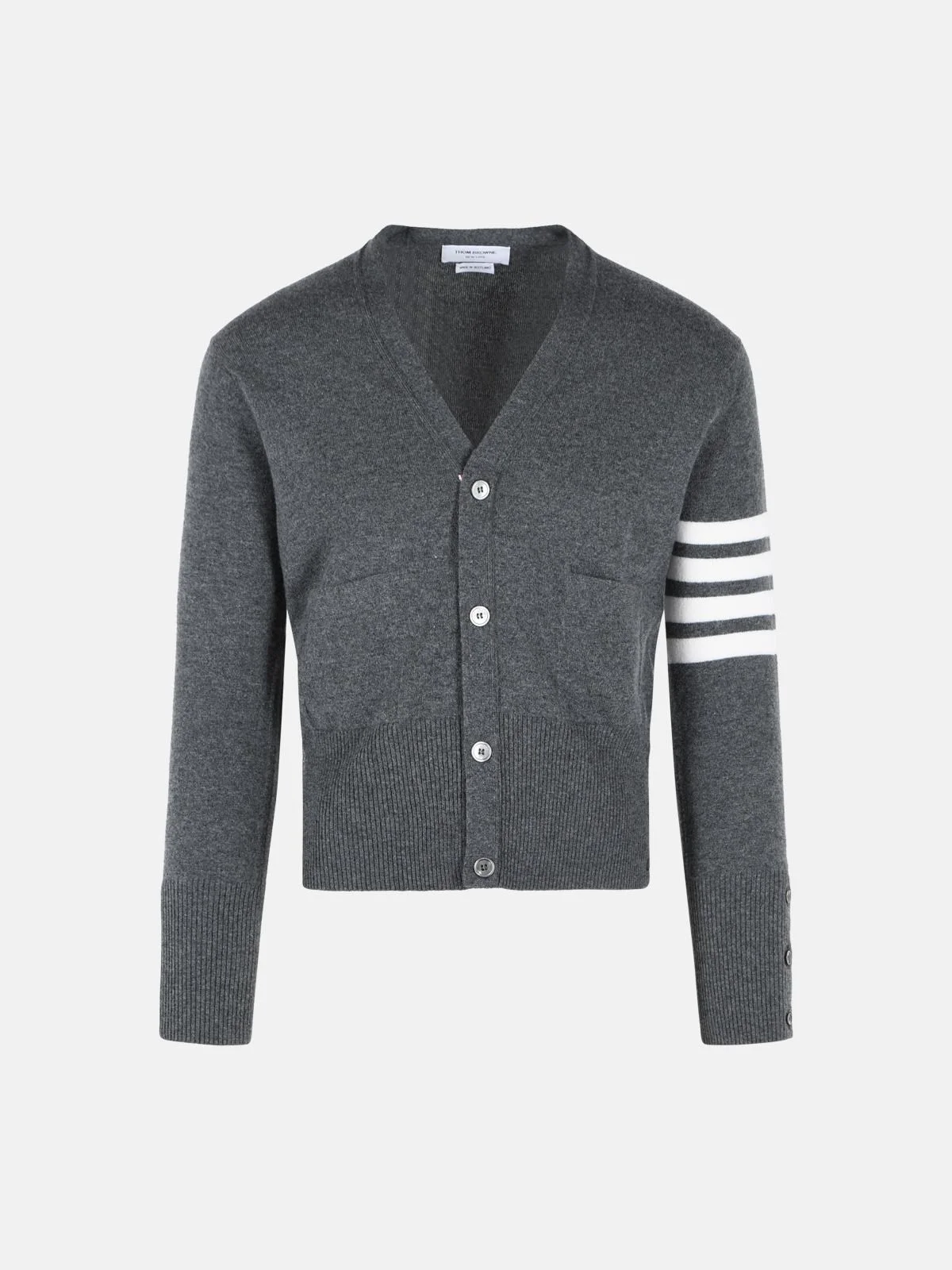 'CLASSIC 4 BAR' GREY CASHMERE CARDIGAN - 1
