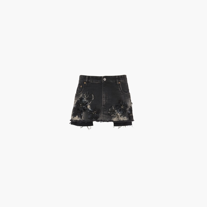 Black denim miniskirt - 2