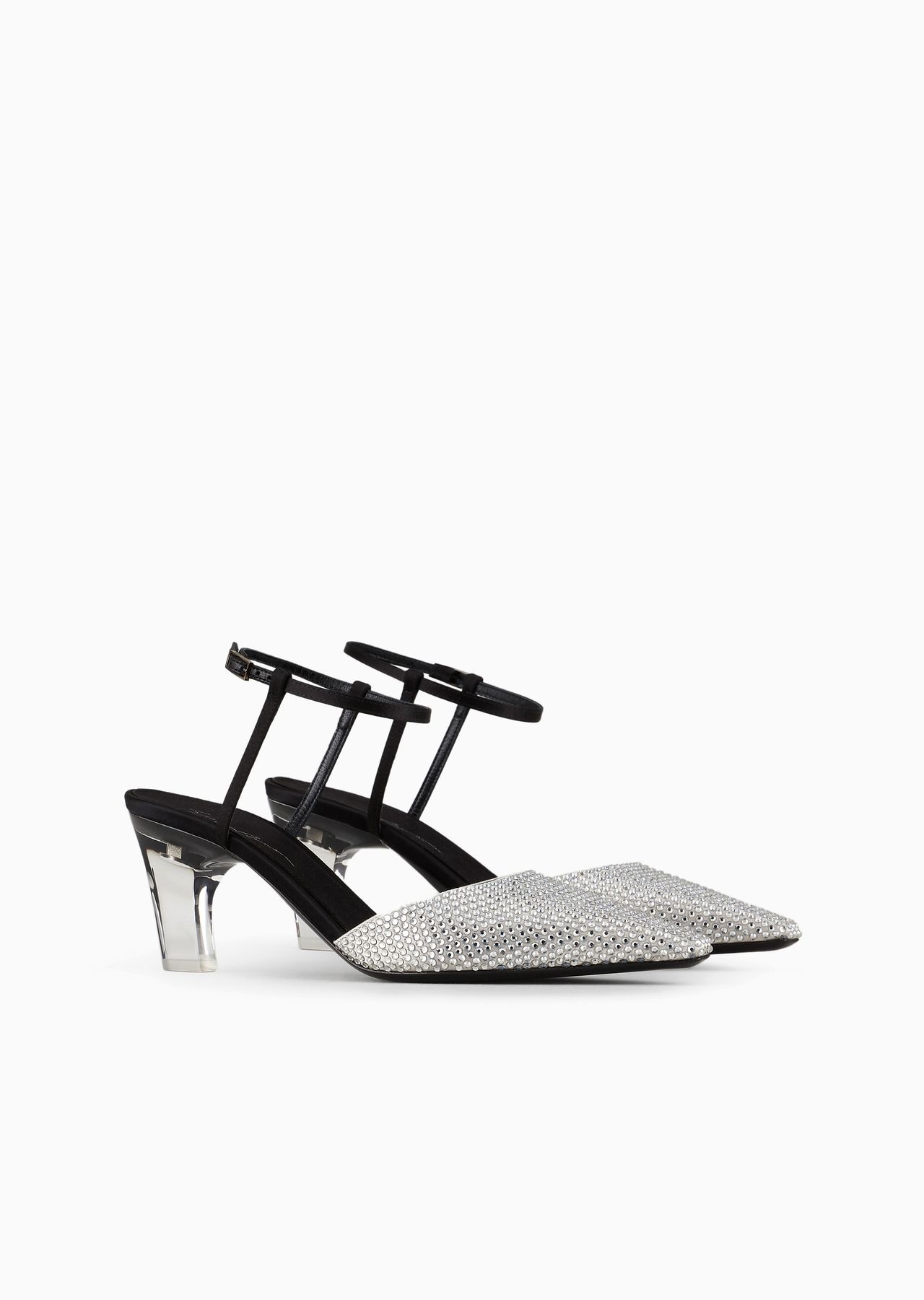 Rhinestoned satin court shoes with strap - 2