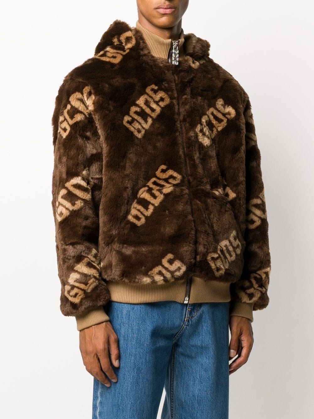 faux fur logo jacket - 3