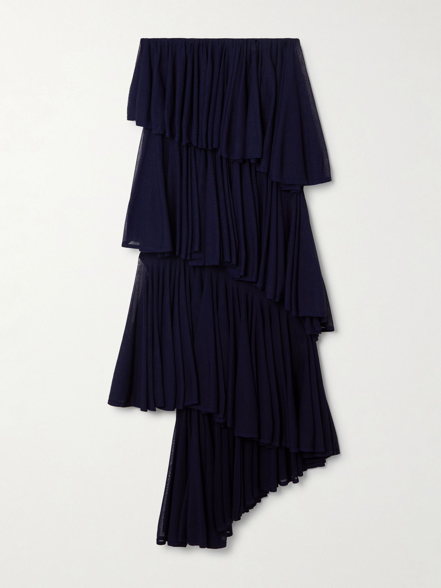 Asymmetric pleated tiered knit midi skirt Navy - 1