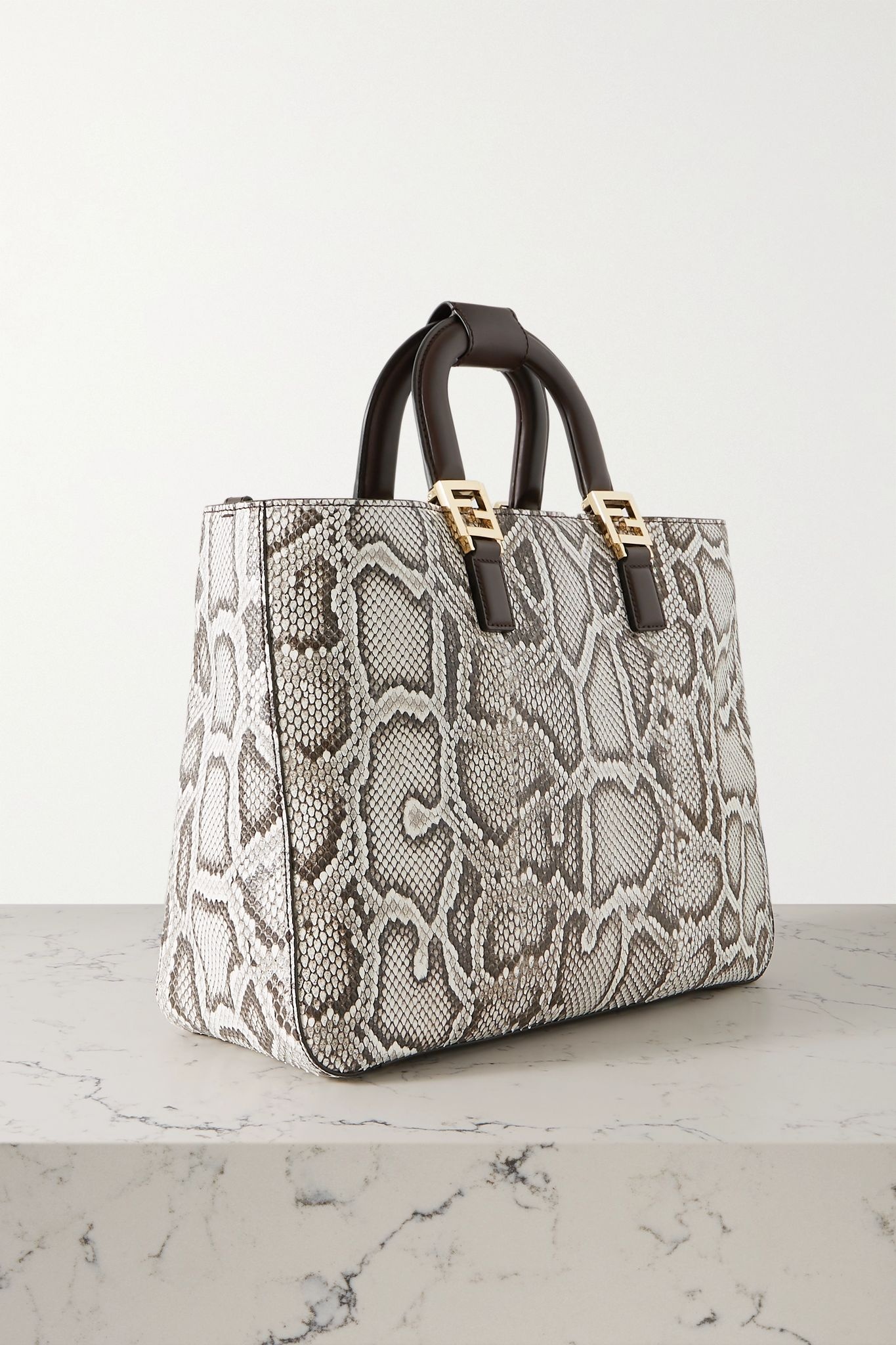 Leather-trimmed python tote - 3