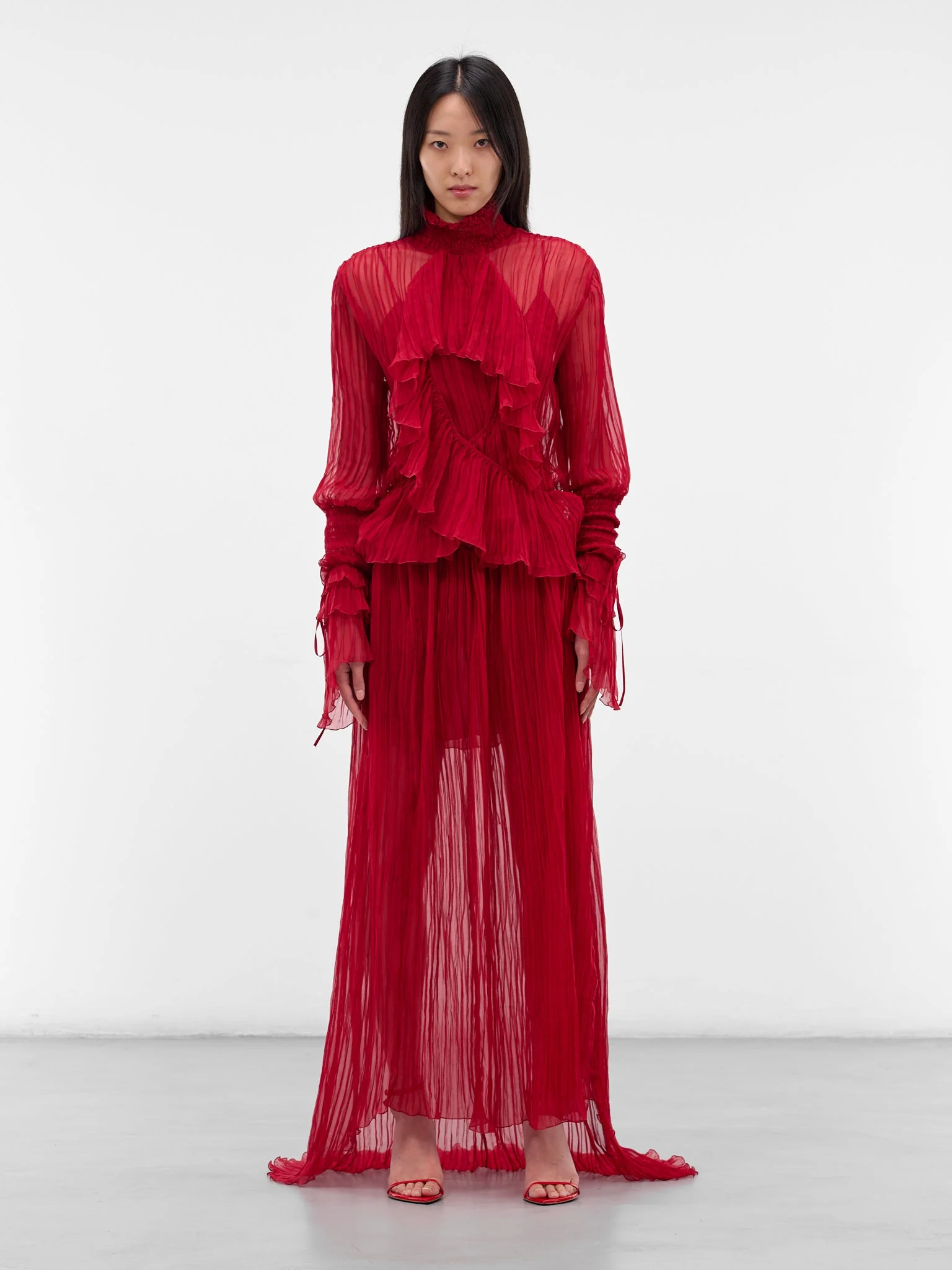 Red Silk Chiffon Layered Dress - 1