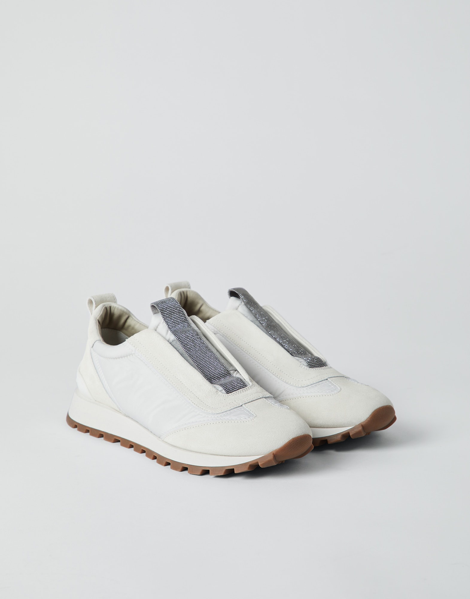 Suede and techno fabric runners with precious detail - 1