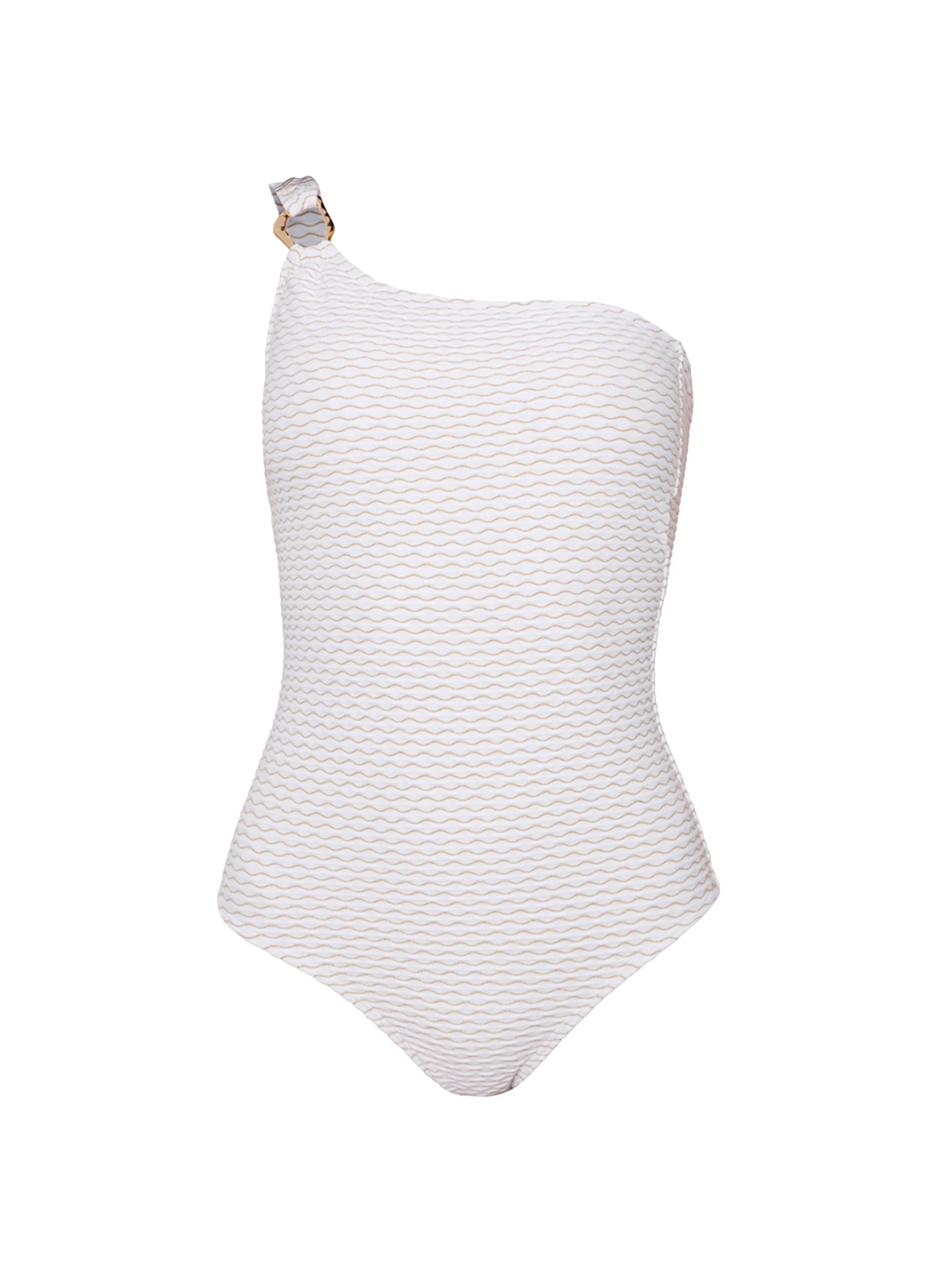 Women's Ring One-Shoulder One-Piece Swimsuit - Ivory Gold - 1