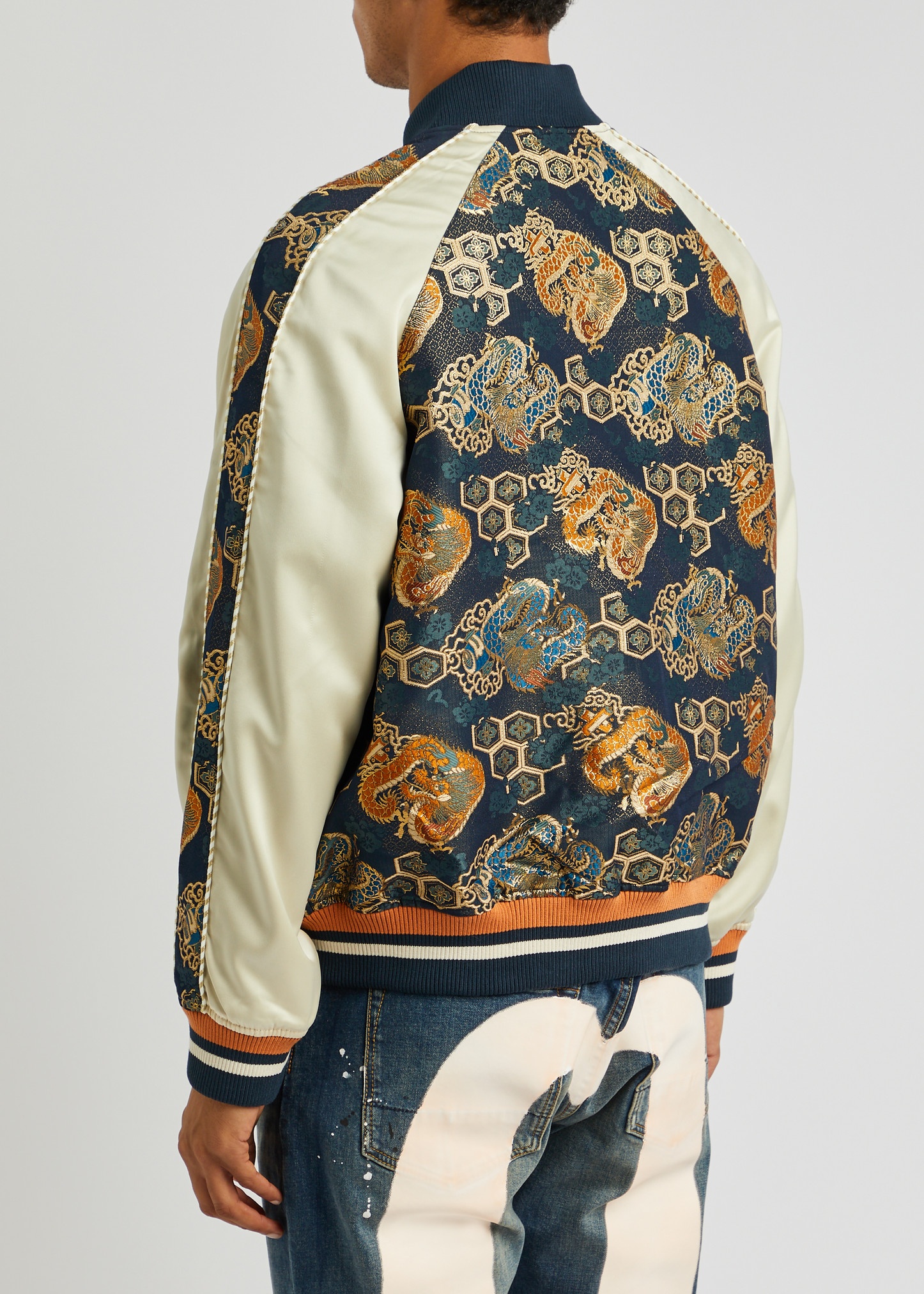 Logo panelled brocade bomber jacket - 3