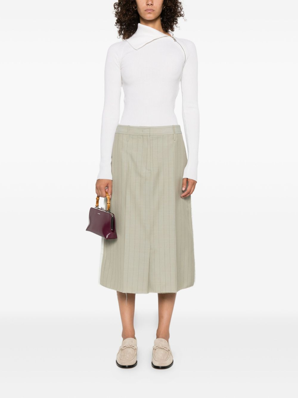 pinstripe frayed skirt - 2
