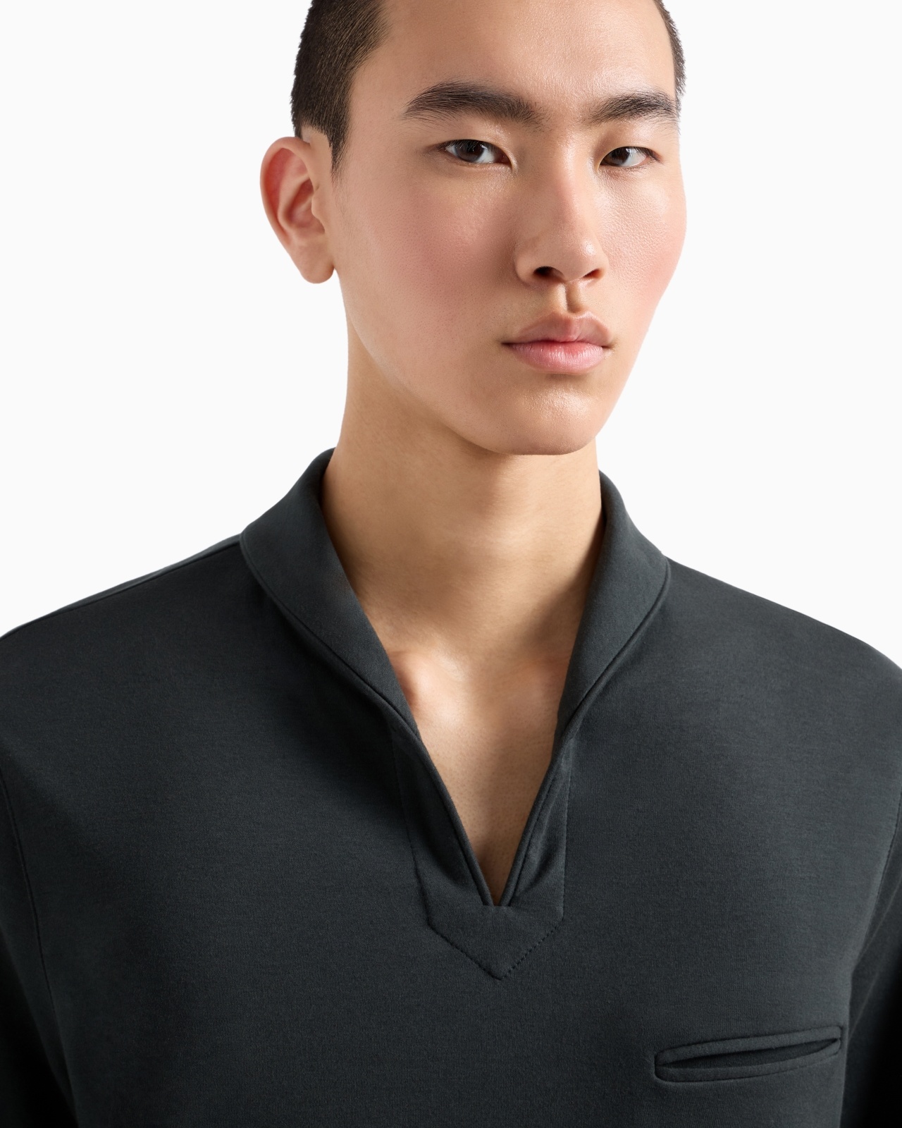 COTTON AND CASHMERE INTERLOCK LONG-SLEEVED POLO SHIRT - 5
