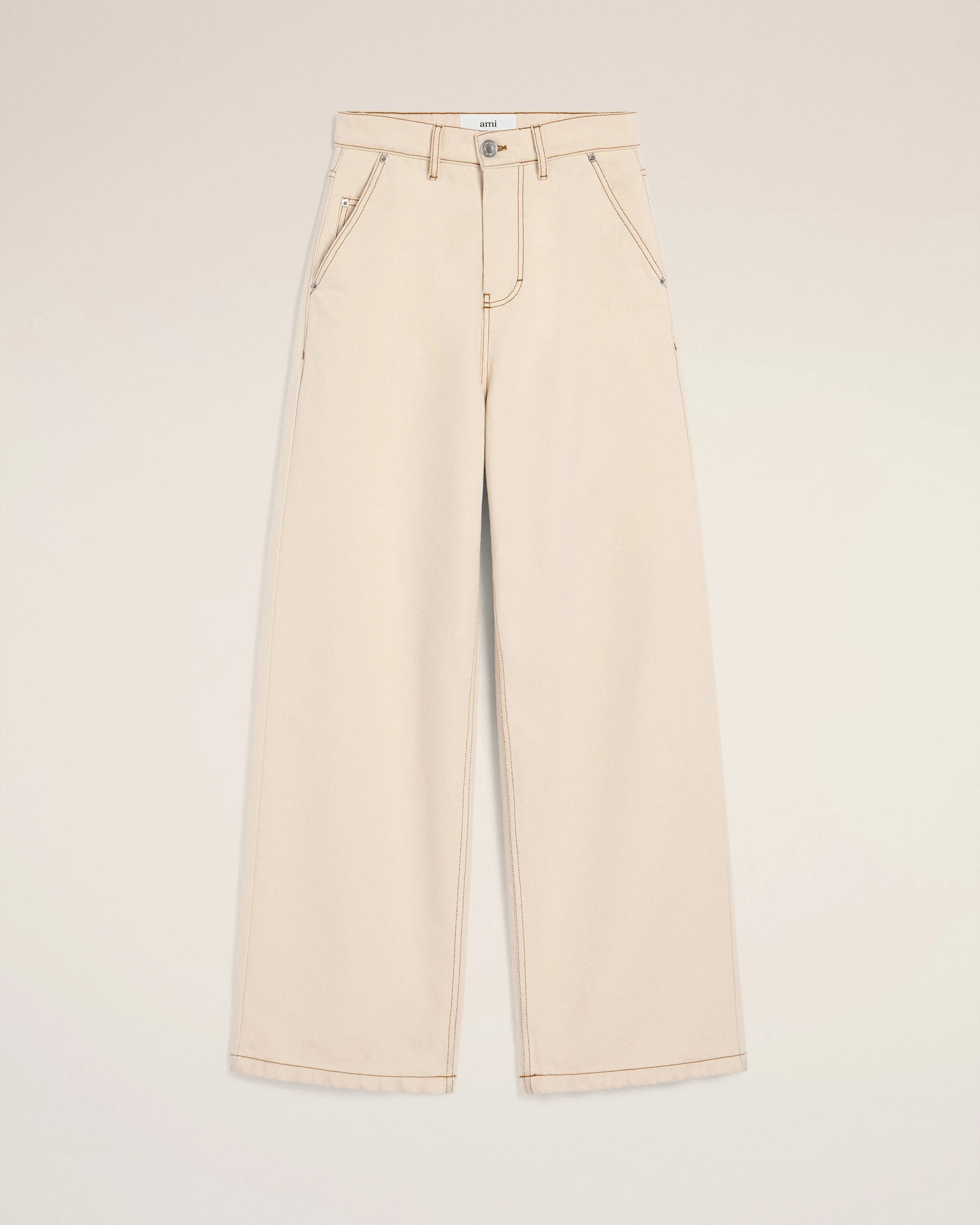 BEIGE COTTON WIDE FIT JEANS - 1