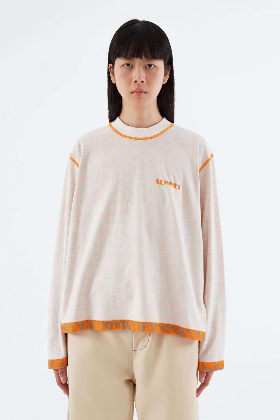 REVERSIBLE ORANGE & BEIGE LOGO LONG-SLEEVED T-SHIRT - 4