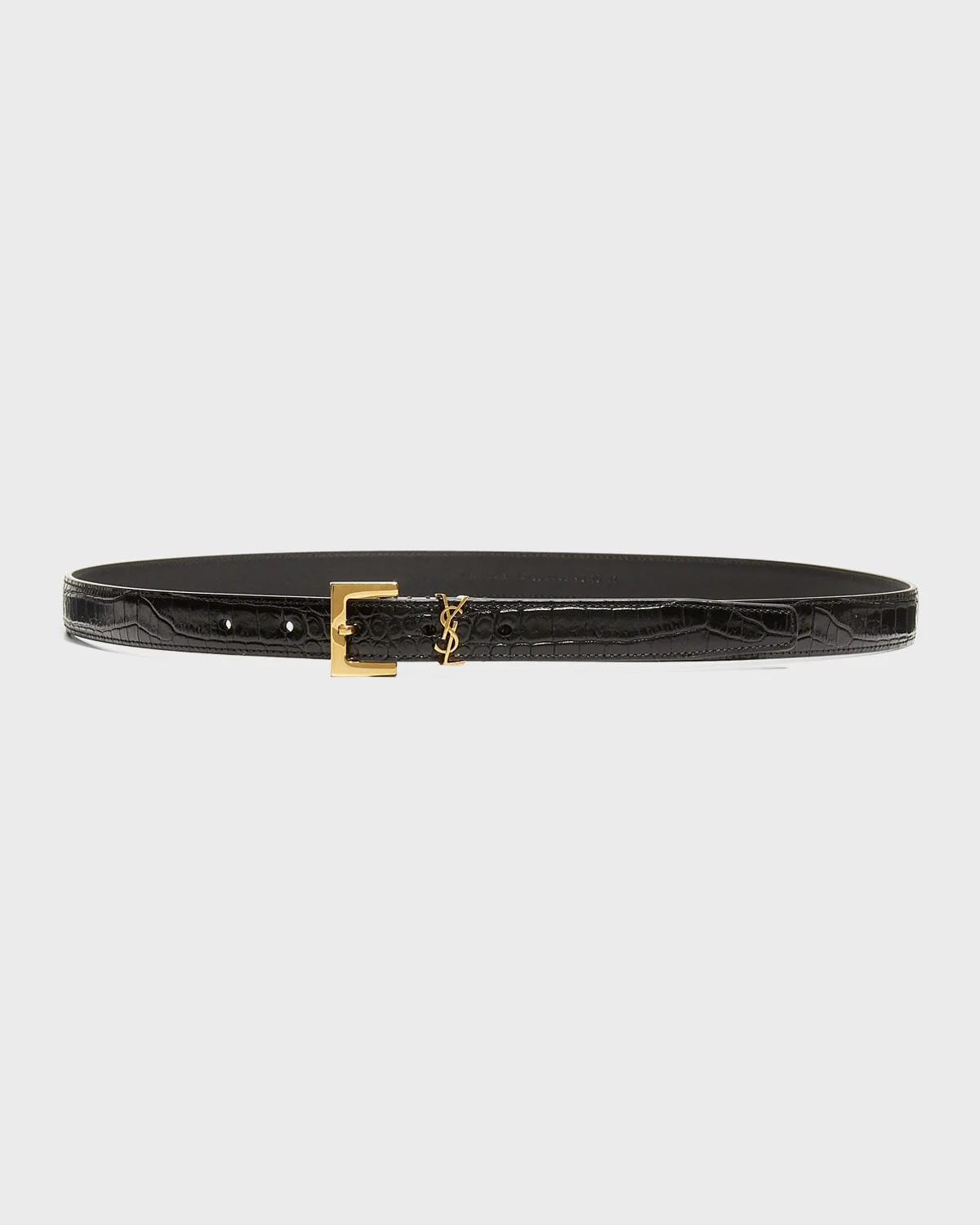 YSL Croc-Embossed Skinny Belt - 1