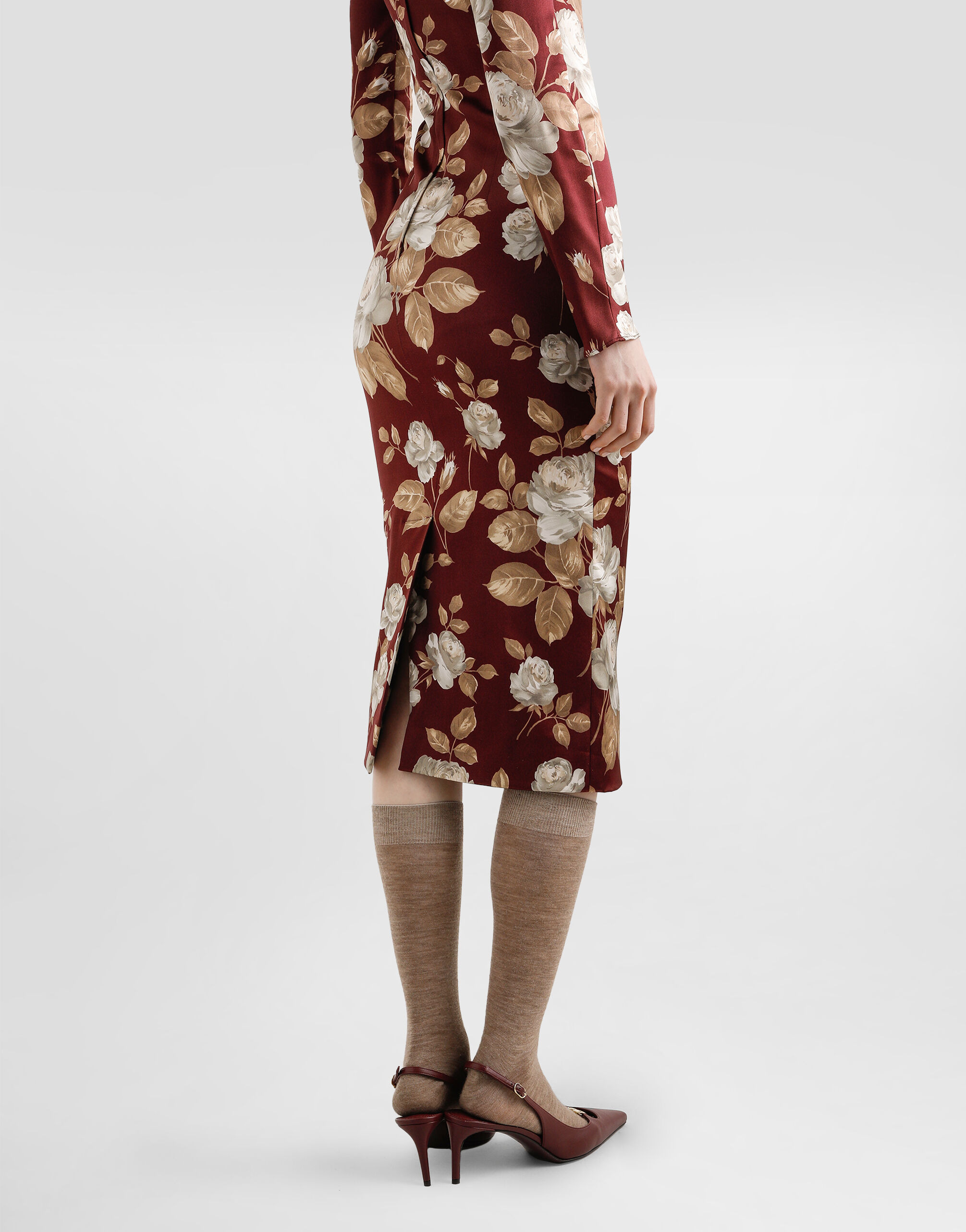Vintage rose-print satin dress - 5