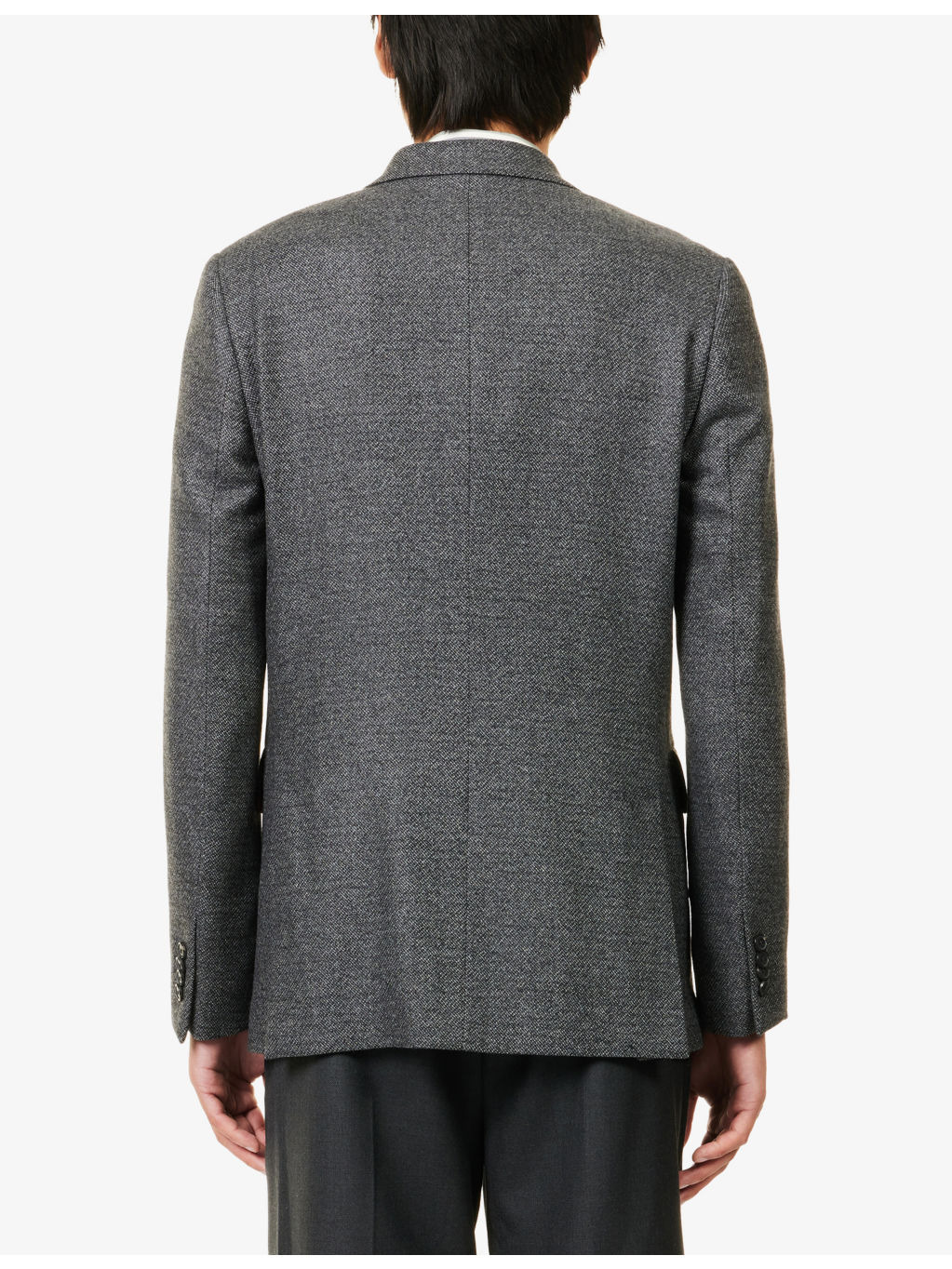 Notched-Lapel Long-Sleeve Wool Jacket - 4