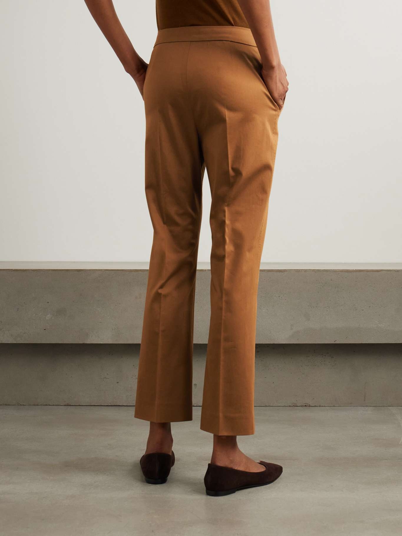 Okra cotton-blend straight-leg pants Brown - 4