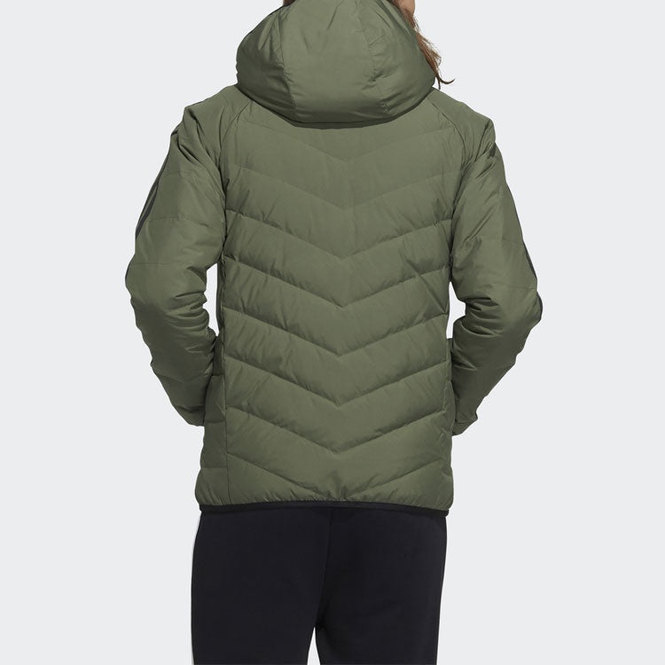 Men's adidas neo 3s Lw Down Jk Stay Warm Sports Hooded Down Jacket Dark Olive Green H45255 - 3