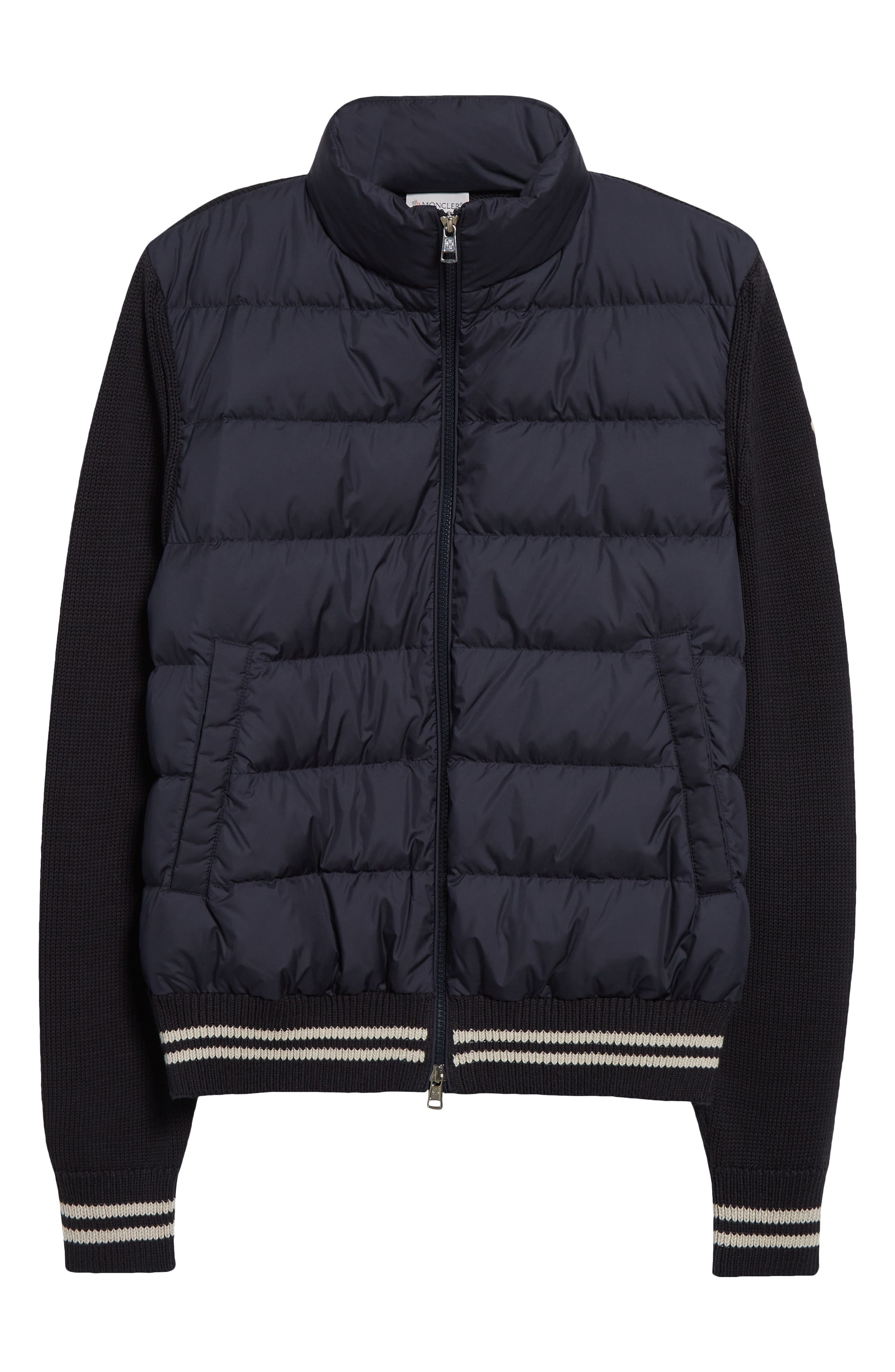 Moncler Quilted Down & Cotton Knit Cardigan in Blue at Nordstrom - 5