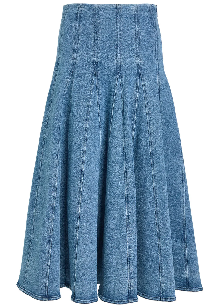 Simkhai Taylan Panelled Stretch-denim Midi Skirt - 1