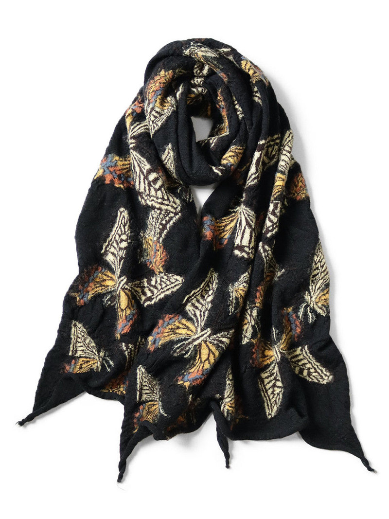 Kapital KAPITAL Fulling Wool Scarf BUTTERFLY 'Black' outlook