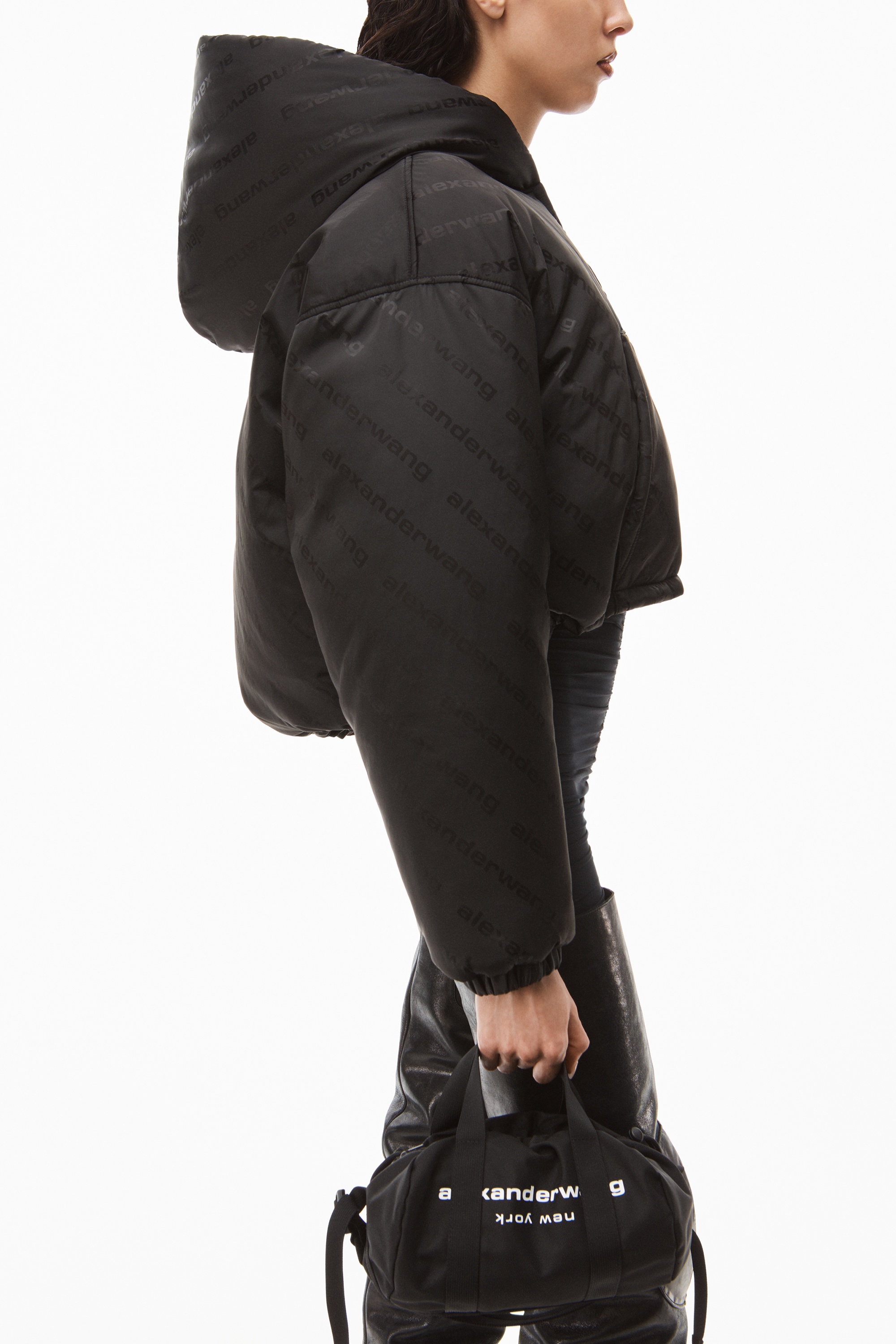 CROP PUFFER IN LOGO JACQUARD NYLON - 3