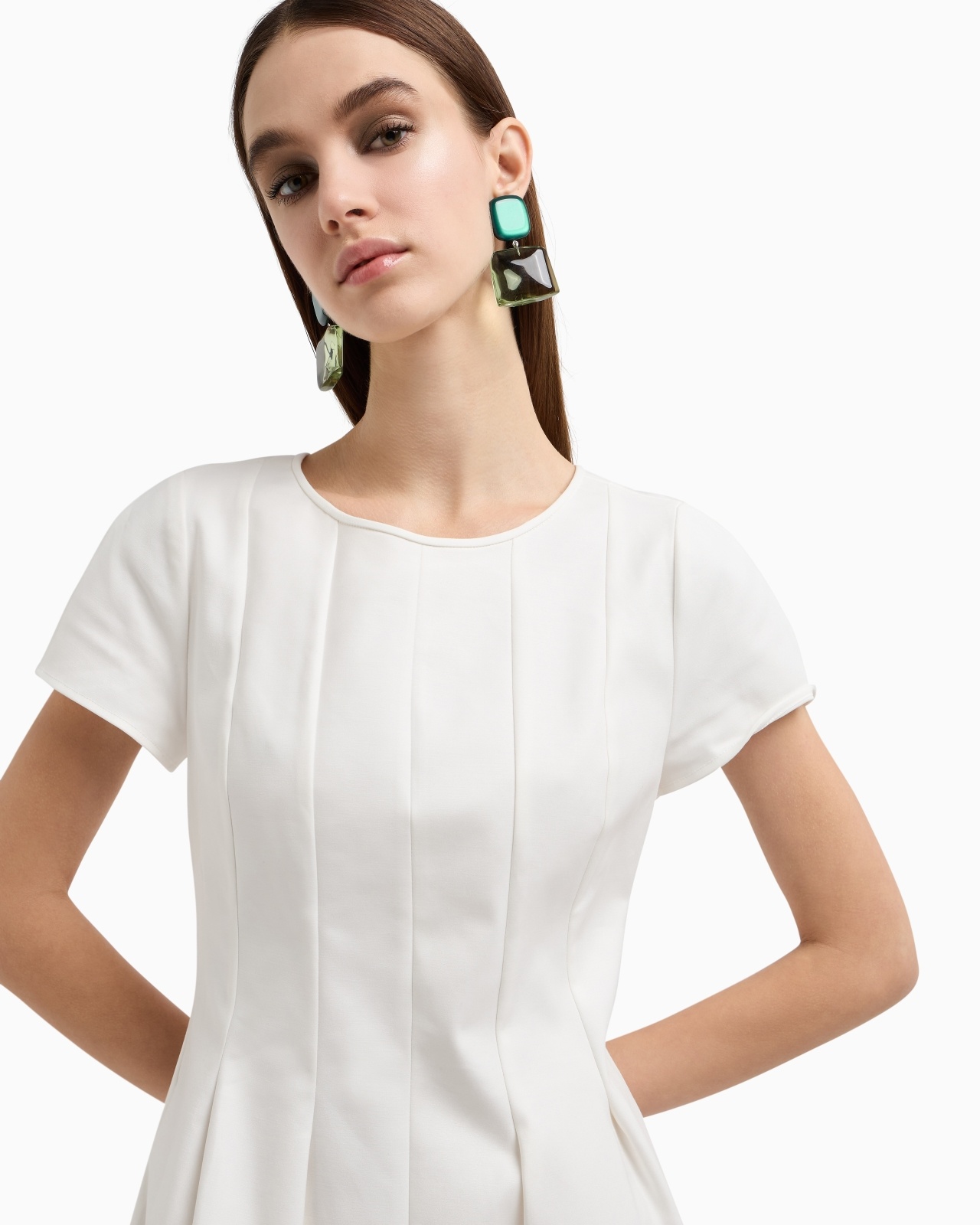 COUTURE COTTON BLEND DRESS WITH PLEATS - 5