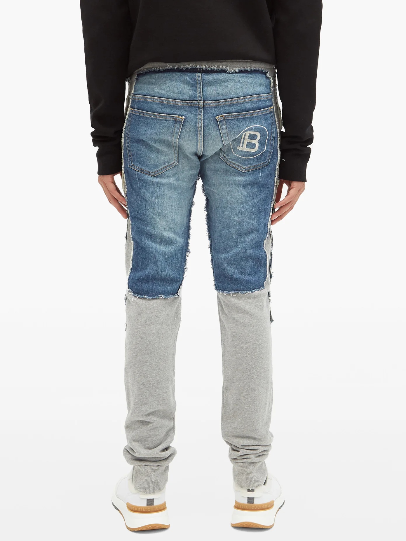 Denim-panelled slim-fit jersey track pants - 5