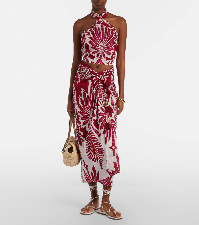 Poupette St Barth Uma floral gathered cotton midi skirt outlook