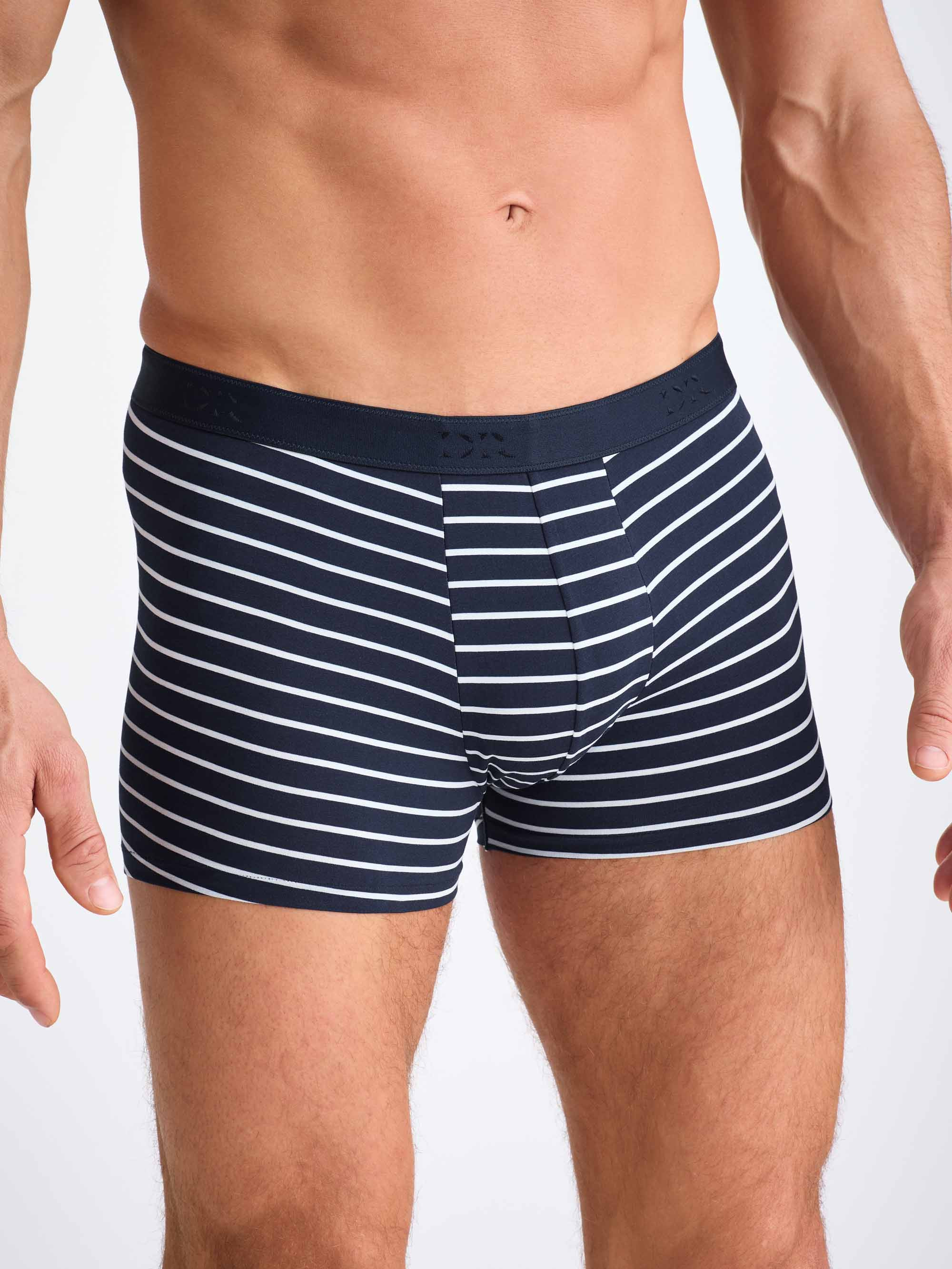 Men's Boxer Briefs Cotton Navy Stripe Print - 3