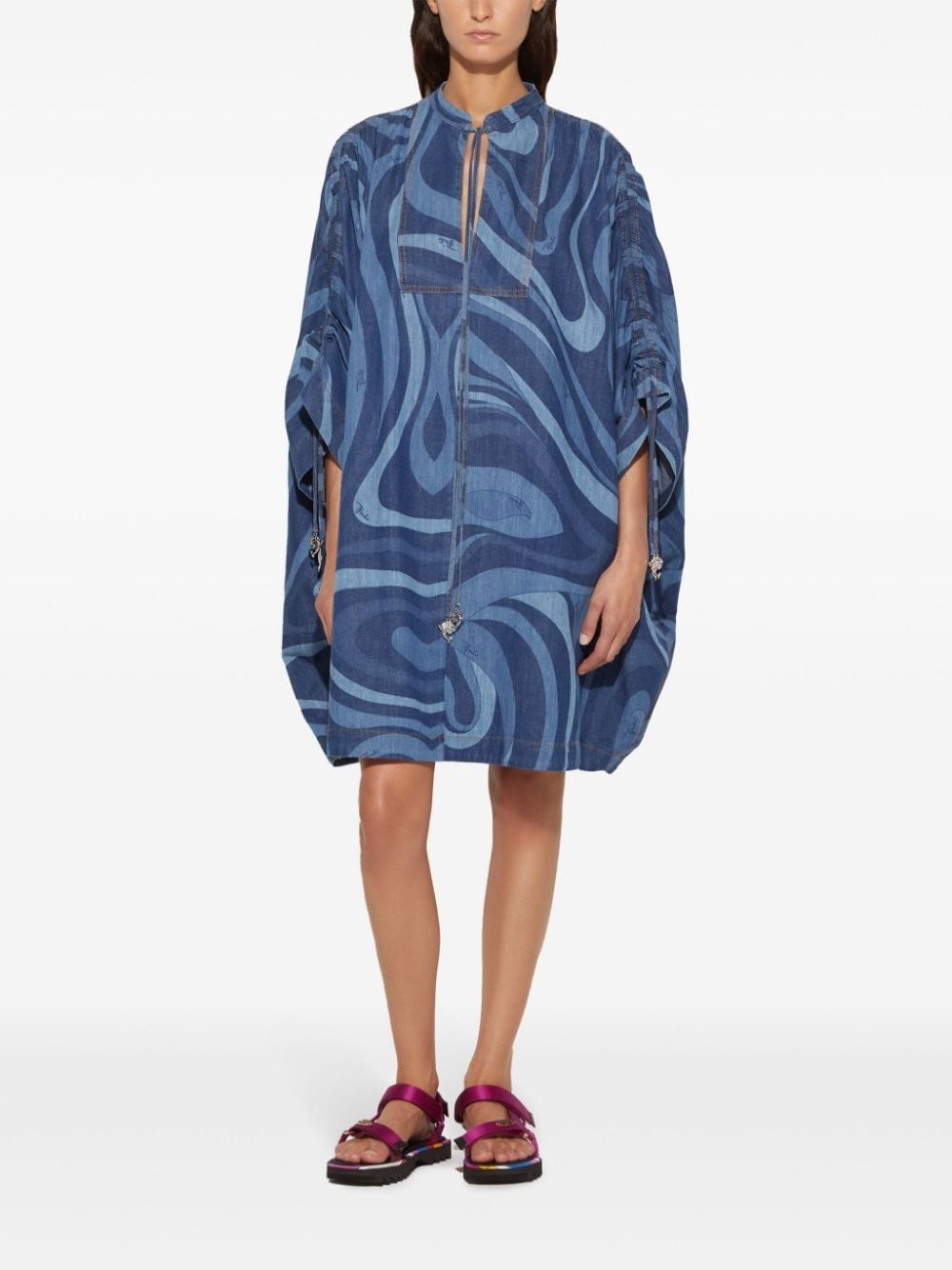 Marmo-print denim kaftan dress - 2