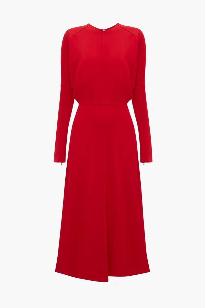 Dolman Midi Dress In Red - 1
