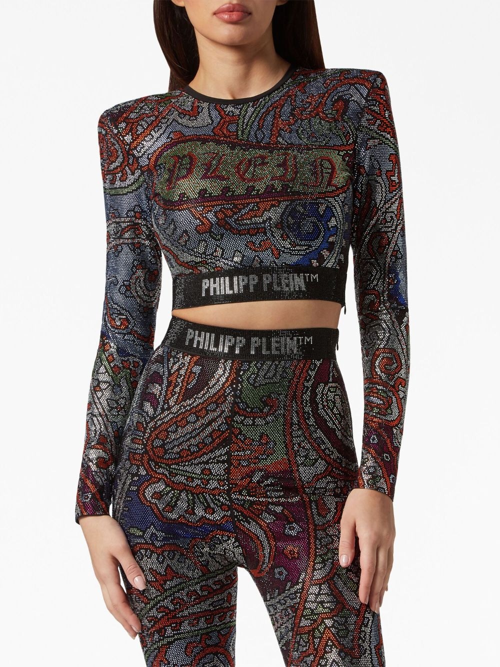 paisley rhinestone-embellished crop top - 4