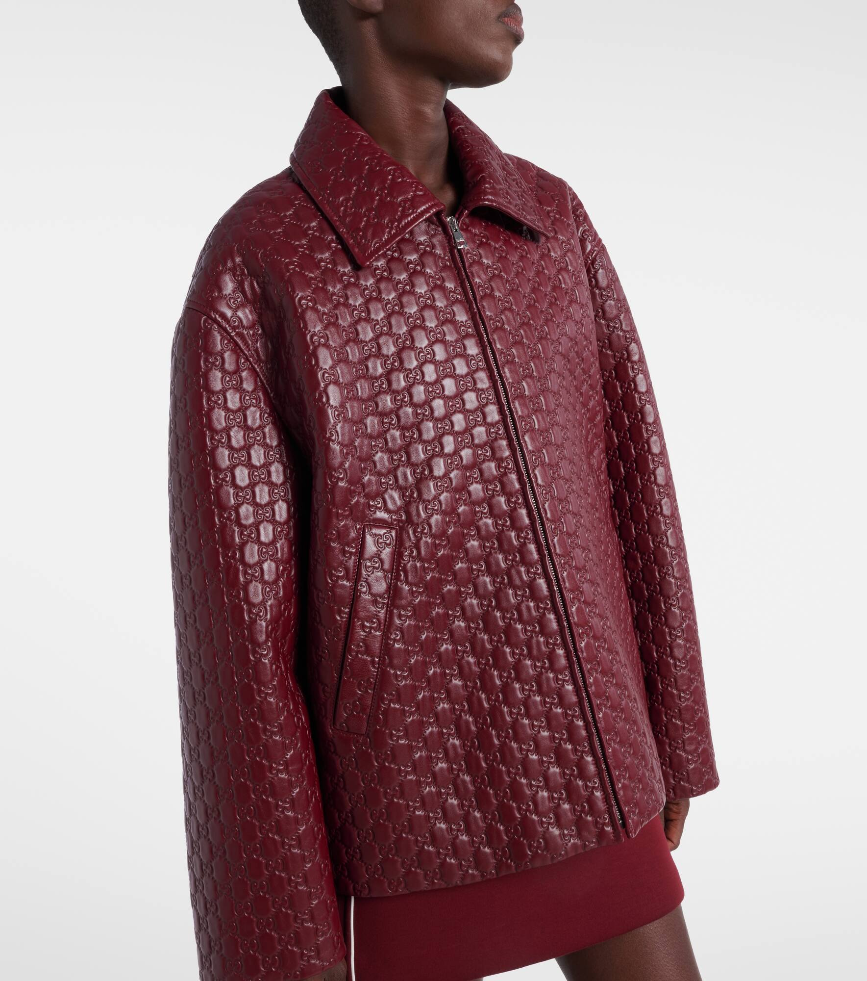 GG debossed leather jacket - 6