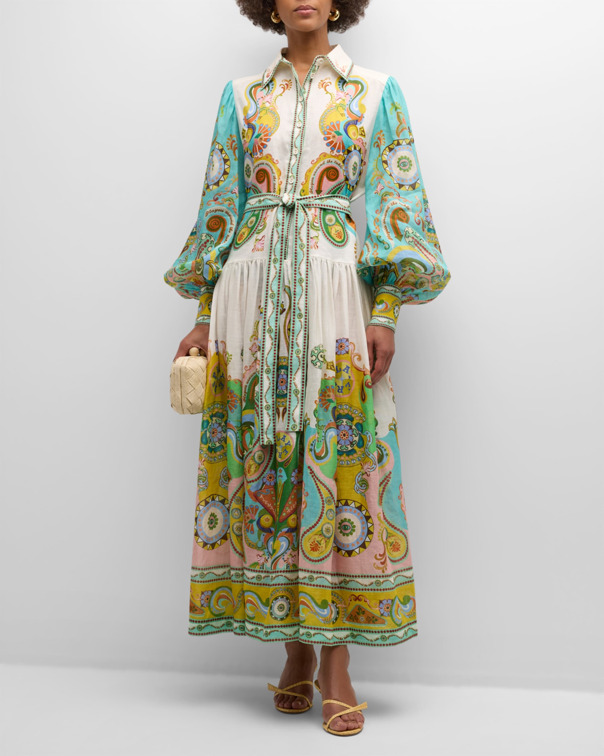 Pinball Balloon-Sleeve Paisley Maxi Shirtdress - 2