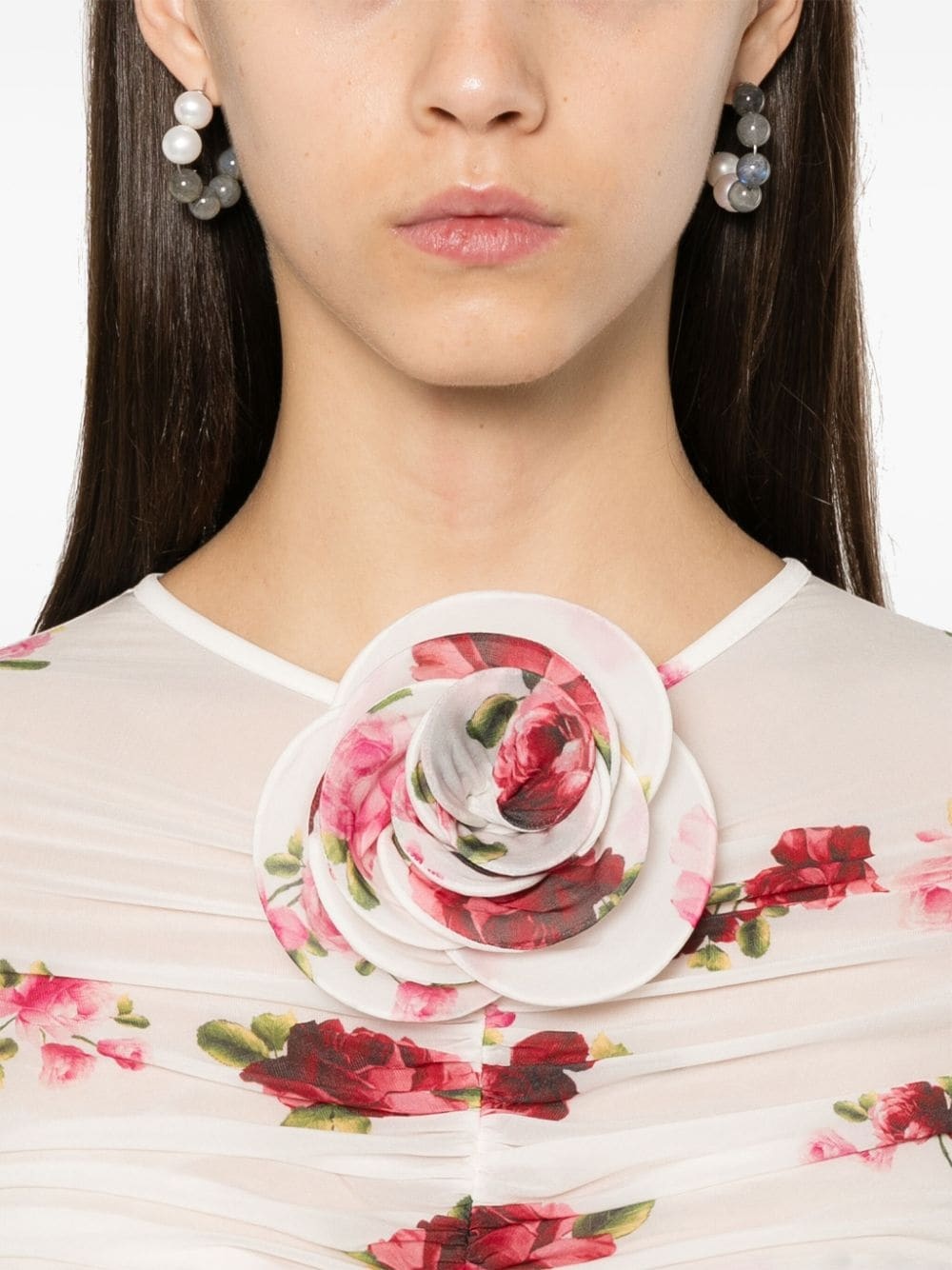 rose-appliqué ruched top - 5