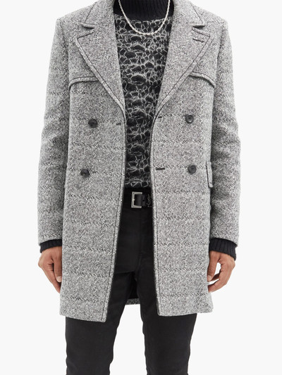 SAINT LAURENT Leather-piping tailored wool-blend coat outlook