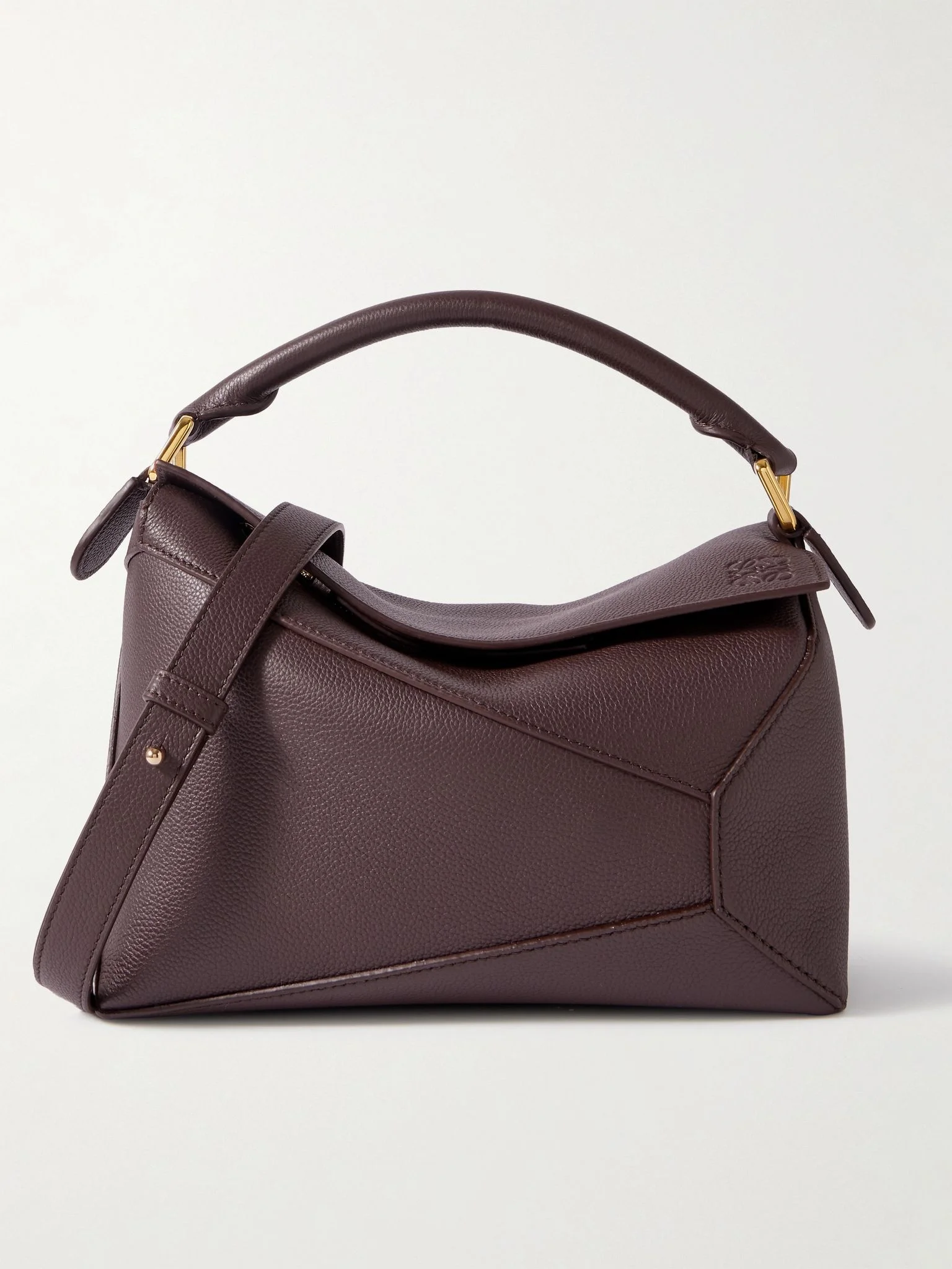 Puzzle Edge small textured-leather shoulder bag Dark brown - 1