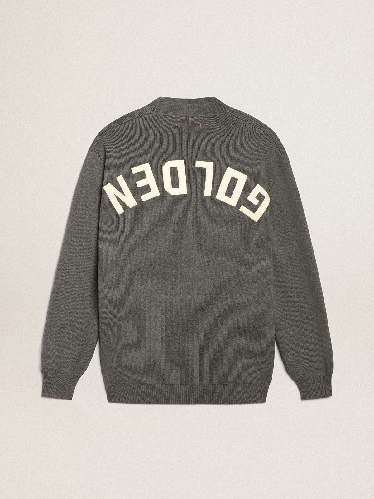 Men's cardigan in mélange gray cotton with logo on the back - 2
