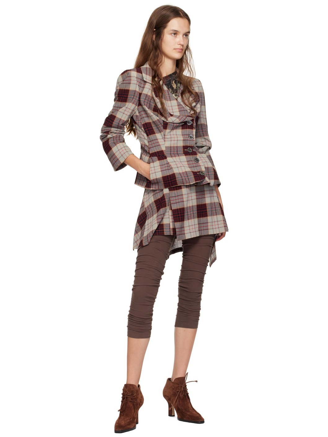 Red & Gray Drunken Tailored Blazer - 4