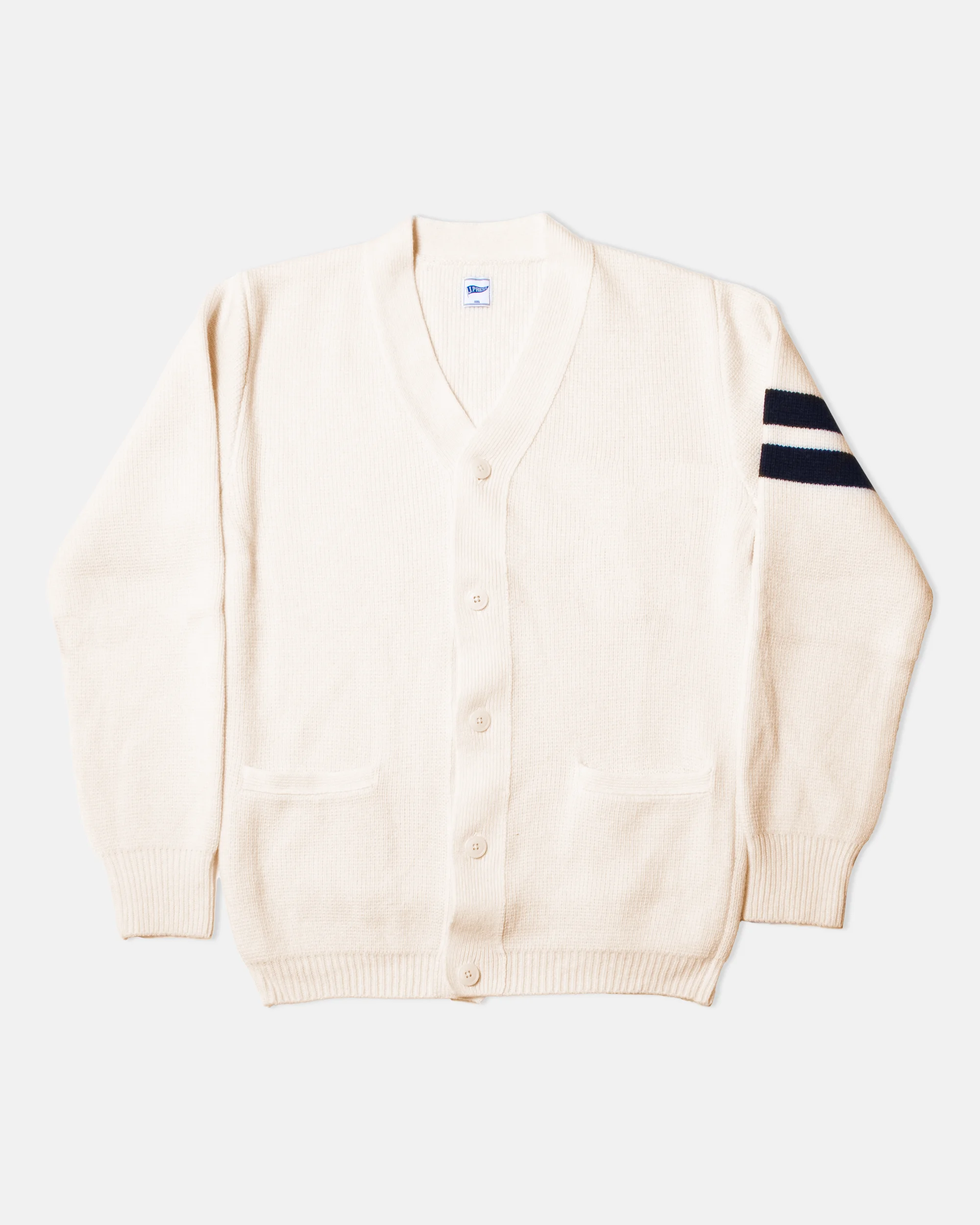 WHITE WOOL VARSITY CARDIGAN - TRIM FIT - 1
