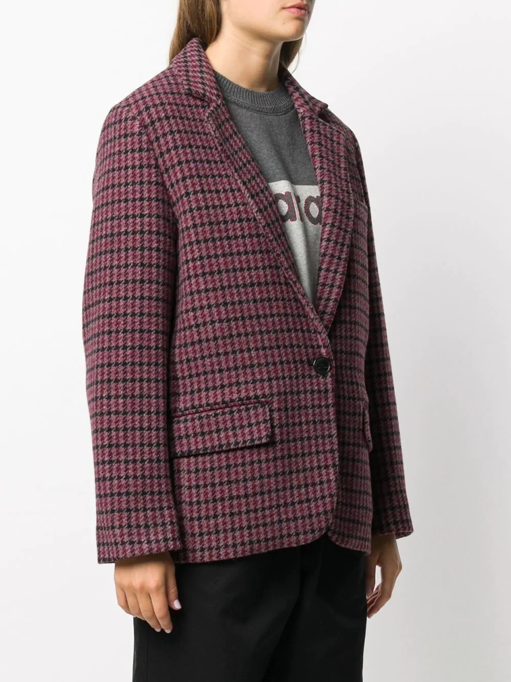 long-sleeved check pattern blazer - 3