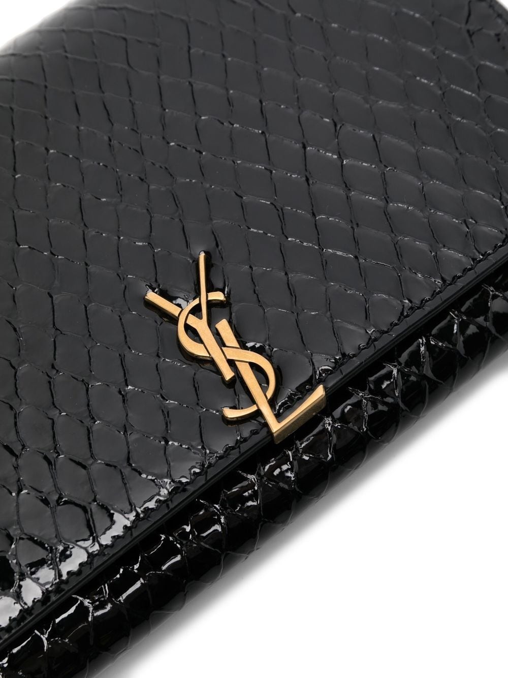 Saint Laurent Cassandra Croc Embossed Chain Wallet in Black
